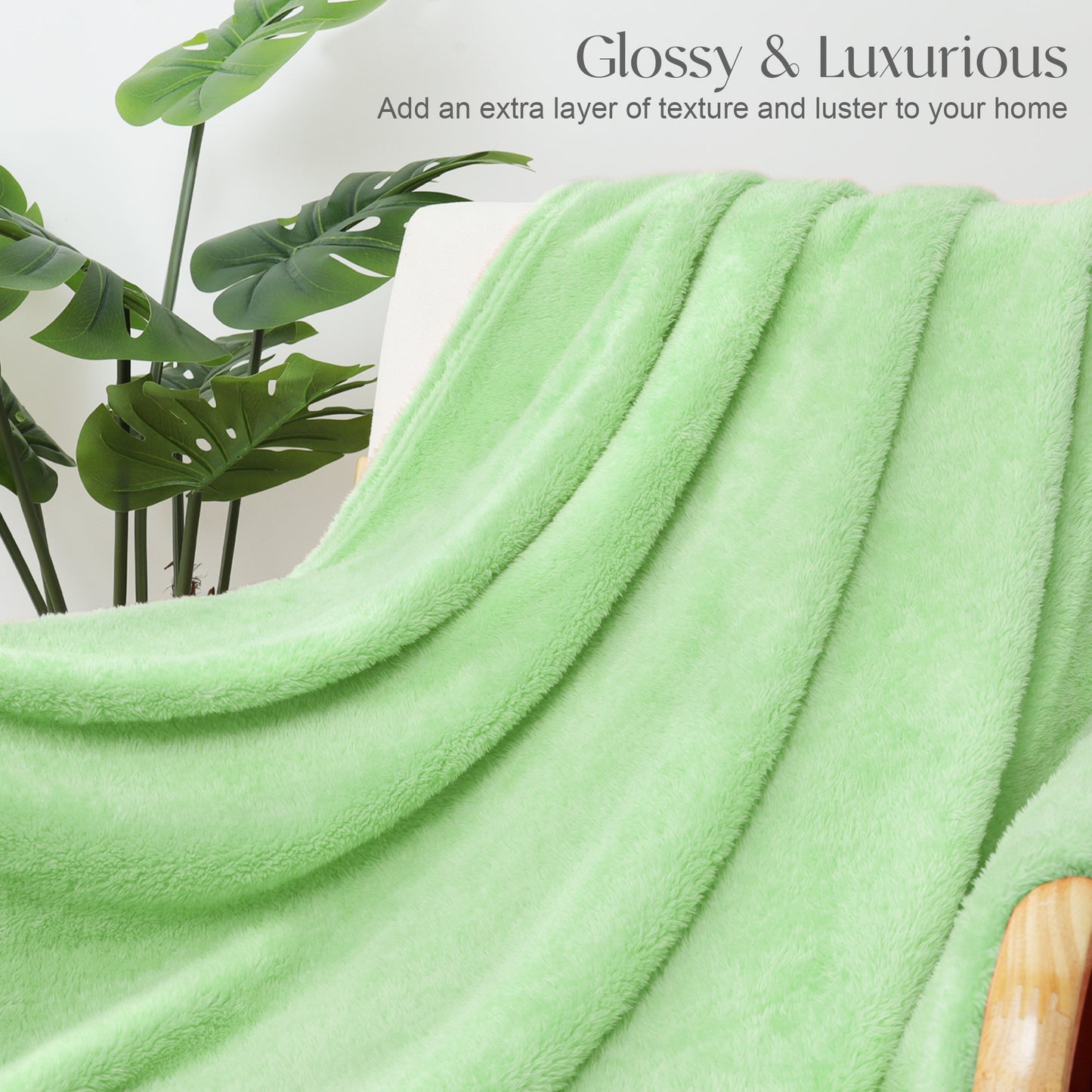Whale Flotilla Extra Large Fleece Throw Blanket 50x70 Inch, Super Plush and Soft 300GSM Blankets for All Season, Fluffy and Lightweight, Light Green