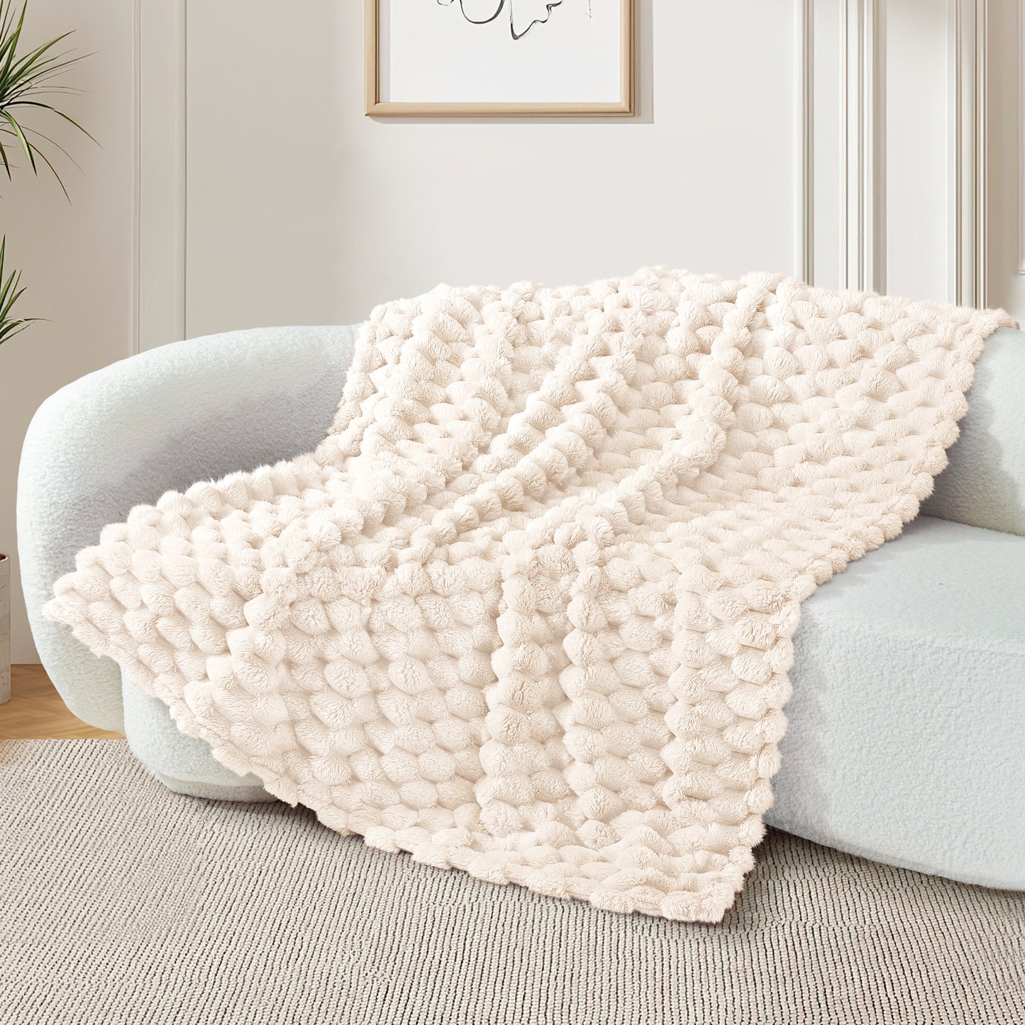 Whale Flotilla Throw Blanket for Couch with Expanded 3D-Jacquard Pattern, Fuzzy Soft Cozy Exquisite Blankets or All Season, Warm and Fluffy, 50x60 Inch,White