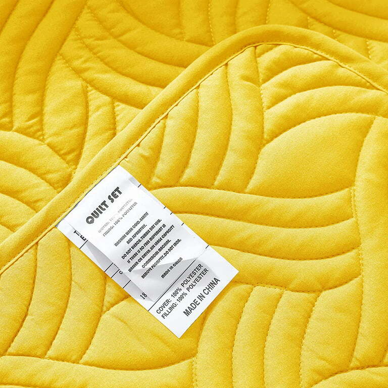 Whale Flotilla Quilt Set Queen Size, Soft Microfiber Lightweight Bedspread Coverlet Bed Cover (Wave Pattern) for All Seasons,Yellow, 3 Pieces (Includes 1 Quilt, 2 Shams)