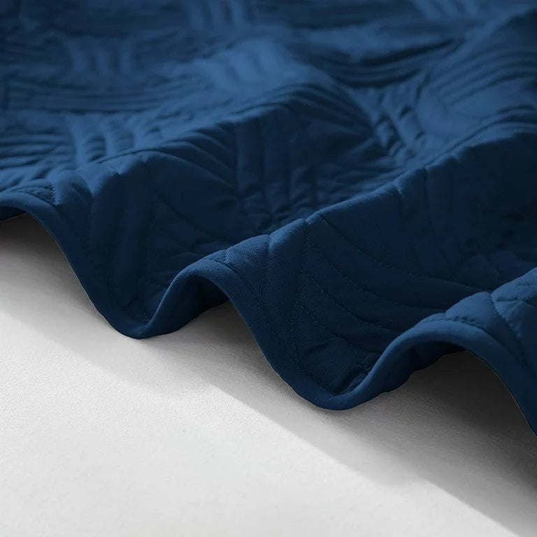 Whale Flotilla Quilt Set Queen Size, Soft Microfiber Lightweight Bedspread Coverlet Bed Cover (Wave Pattern) for All Seasons,Navy, 3 Pieces (Includes 1 Quilt, 2 Shams)