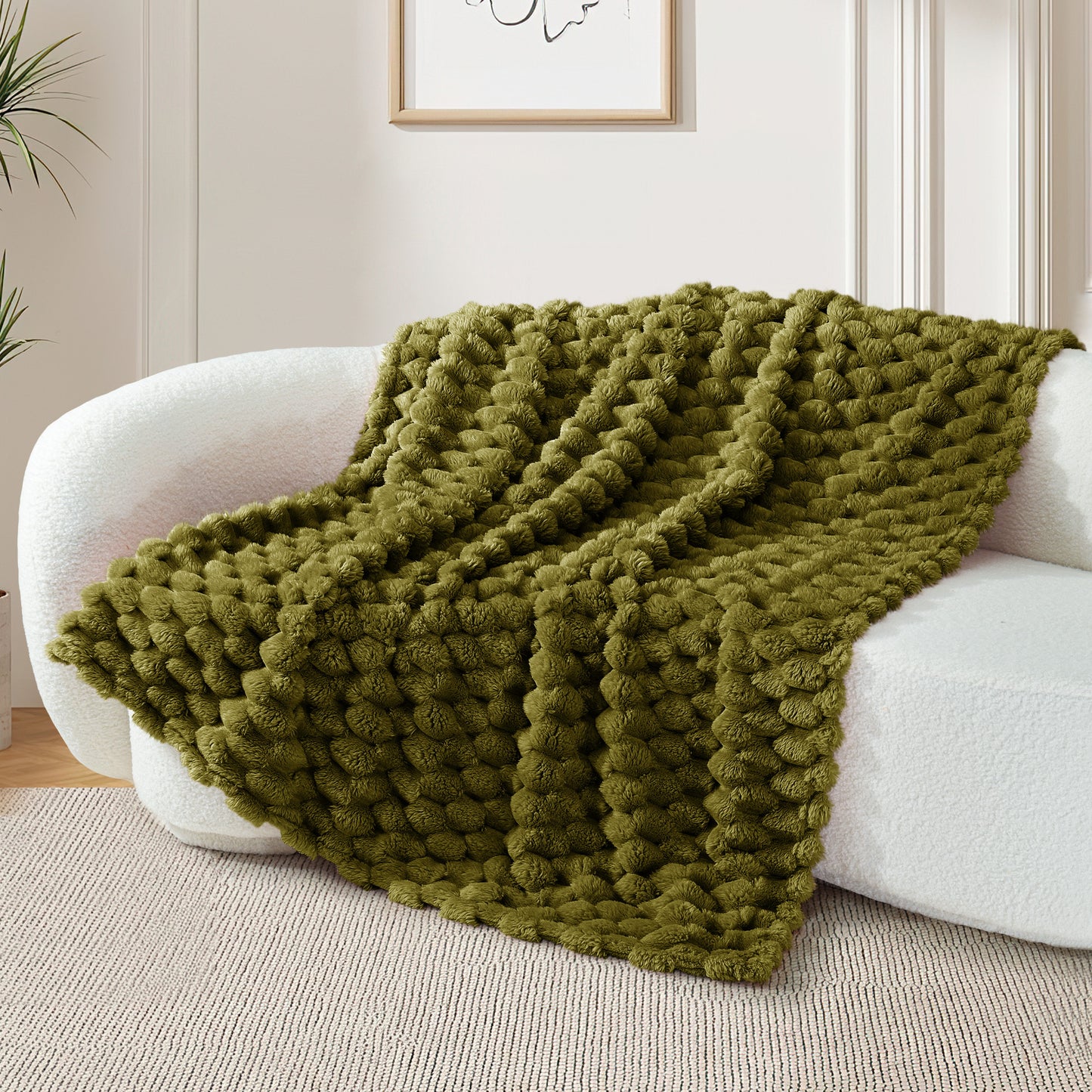 Whale Flotilla Throw Blanket for Couch with Expanded 3D-Jacquard Pattern, Fuzzy Soft Cozy Exquisite Blankets or All Season, Warm and Fluffy, 50x60 Inch,Olive
