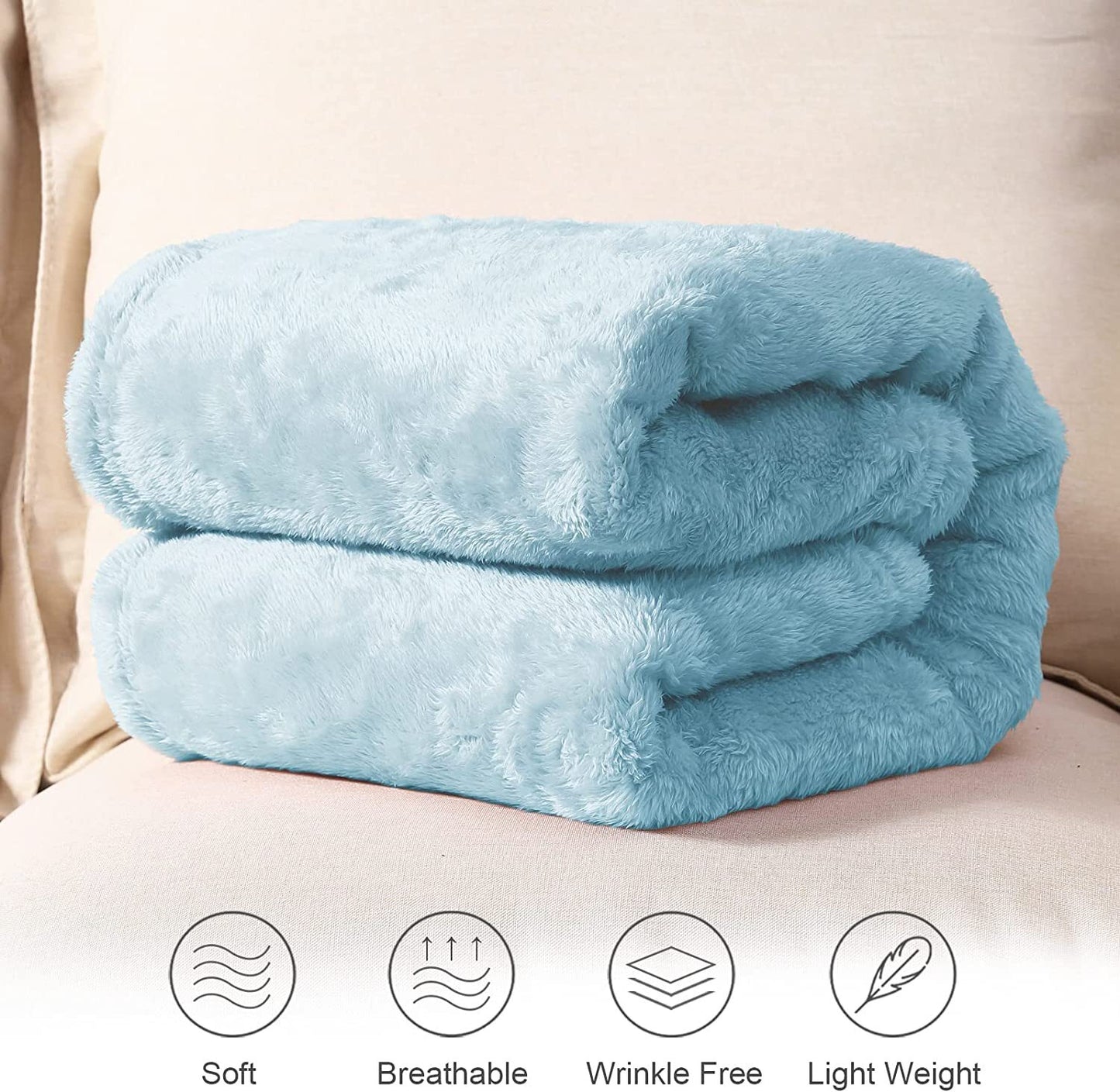 Whale Flotilla Fuzzy Faux Fur Throw Blanket for Couch, Soft Warm Fluffy Fleece Blanket for Bed/Sofa/Camping/Travel, Extra Large and Lightweight, 50x70 Inch, Light Blue