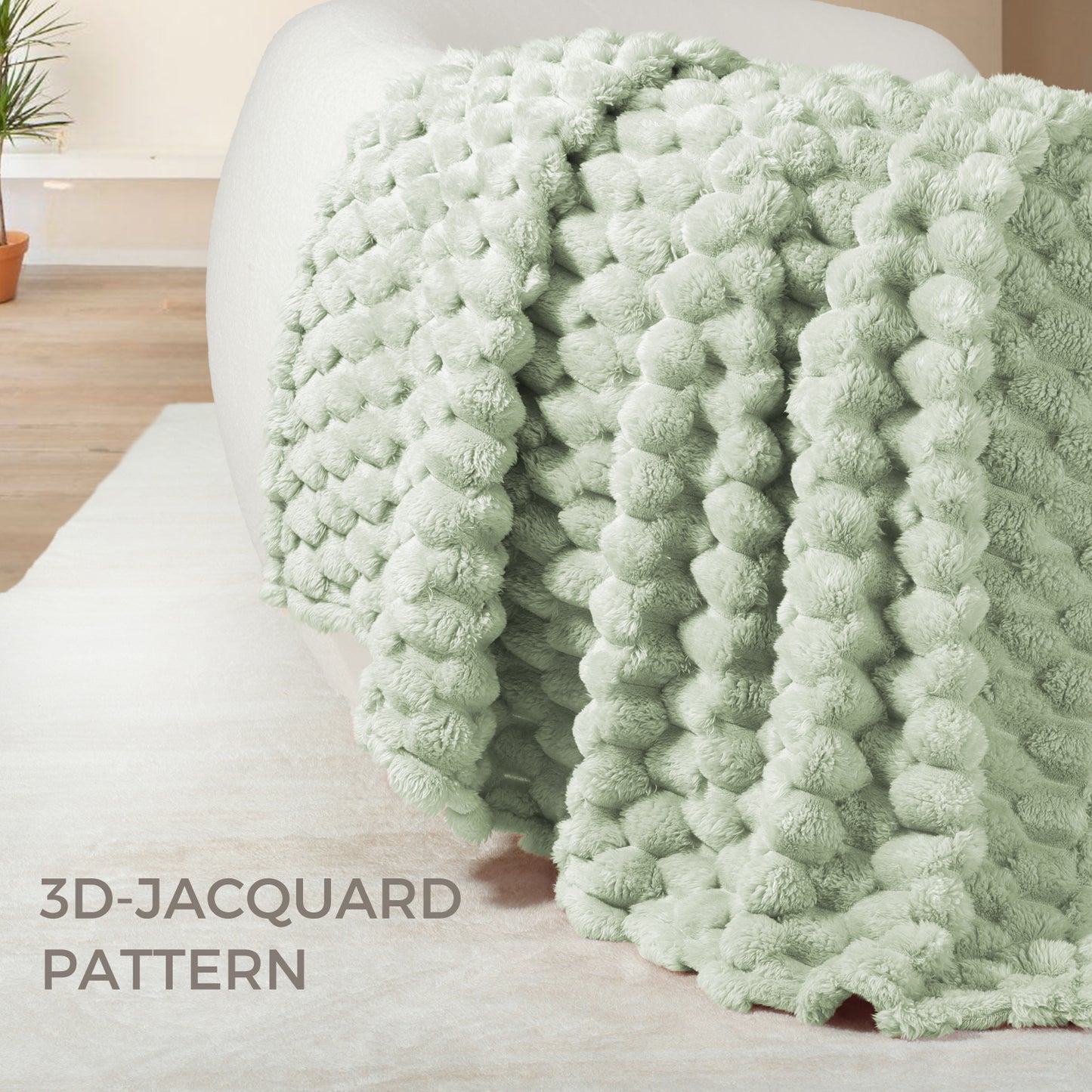 Whale Flotilla Twin Size Blanket for Bed with Expanded 3D-Jacquard Pattern, Fuzzy Soft Cozy Exquisite Blankets or All Season, Warm and Fluffy, 60x80 Inch, Sage Green
