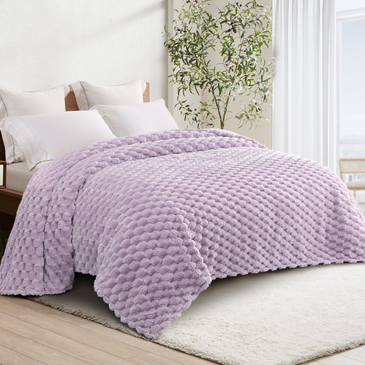 Whale Flotilla Twin Size Blanket for Bed with Expanded 3D-Jacquard Pattern, Fuzzy Soft Cozy Exquisite Blankets or All Season, Warm and Fluffy, 60x80 Inch, Lilac