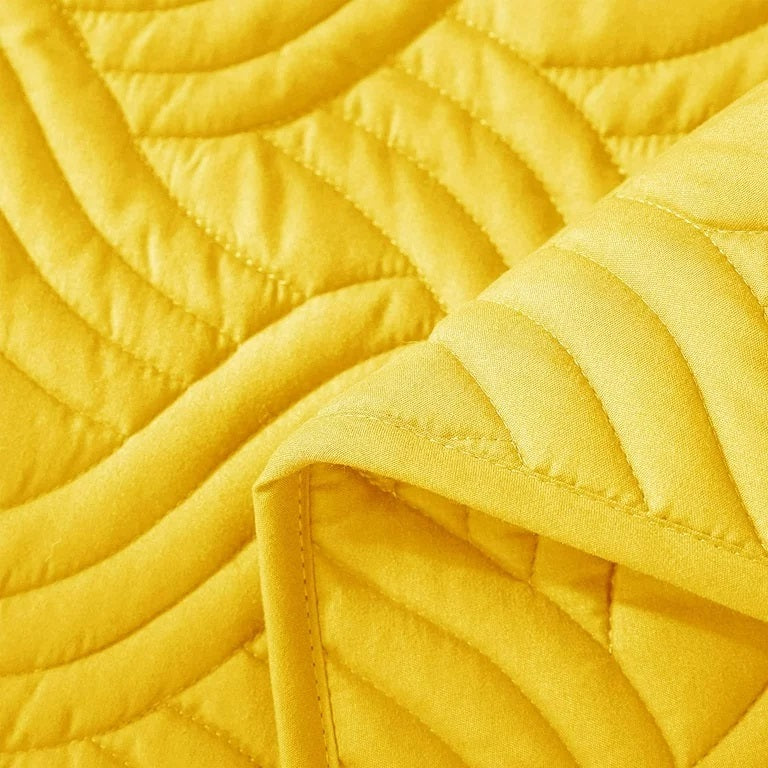 Whale Flotilla Quilt Set Queen Size, Soft Microfiber Lightweight Bedspread Coverlet Bed Cover (Wave Pattern) for All Seasons,Yellow, 3 Pieces (Includes 1 Quilt, 2 Shams)