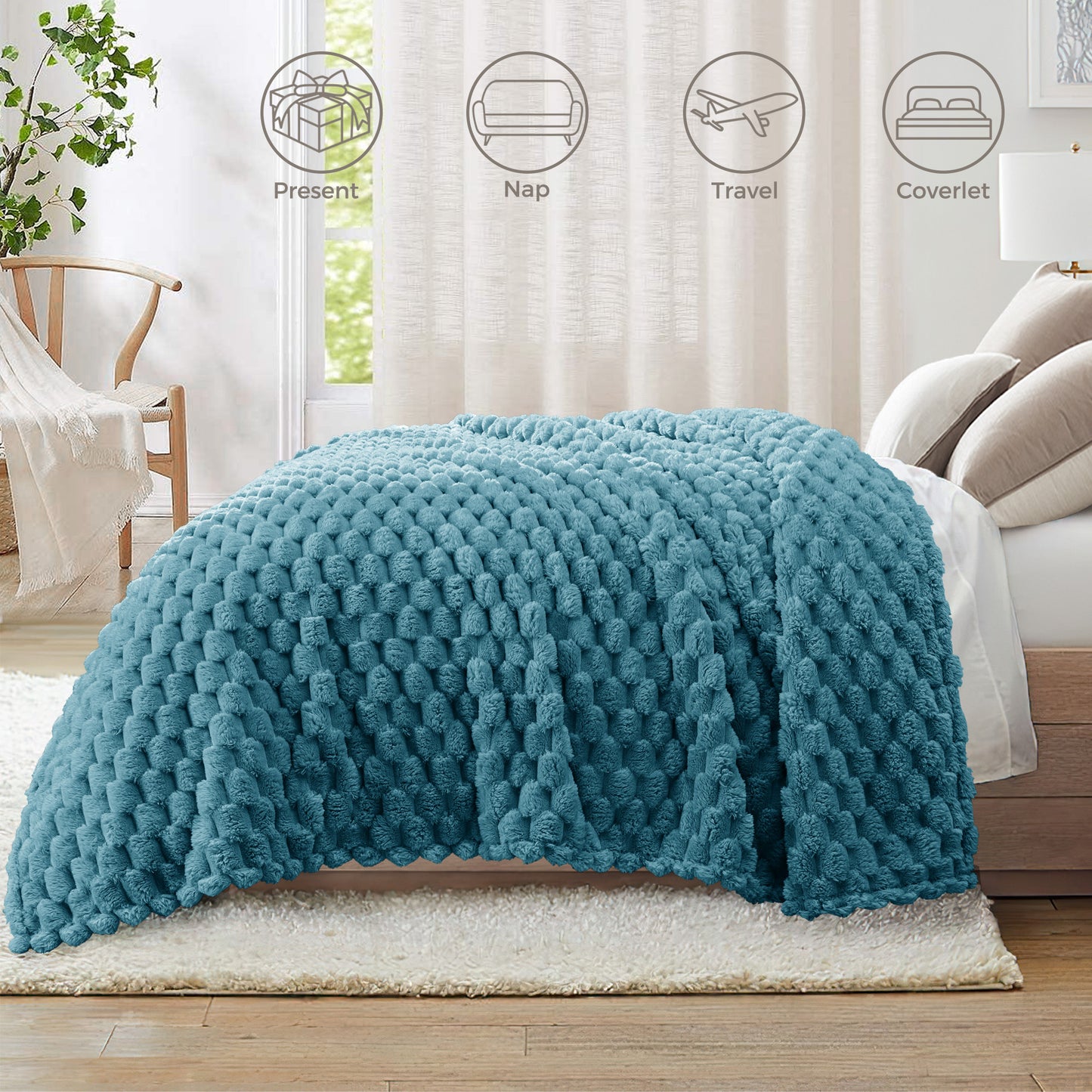 Whale Flotilla Throw Blanket for Couch with Expanded 3D-Jacquard Pattern, Fuzzy Soft Cozy Exquisite Blankets or All Season, Warm and Fluffy, 50x60 Inch,Slate Blue