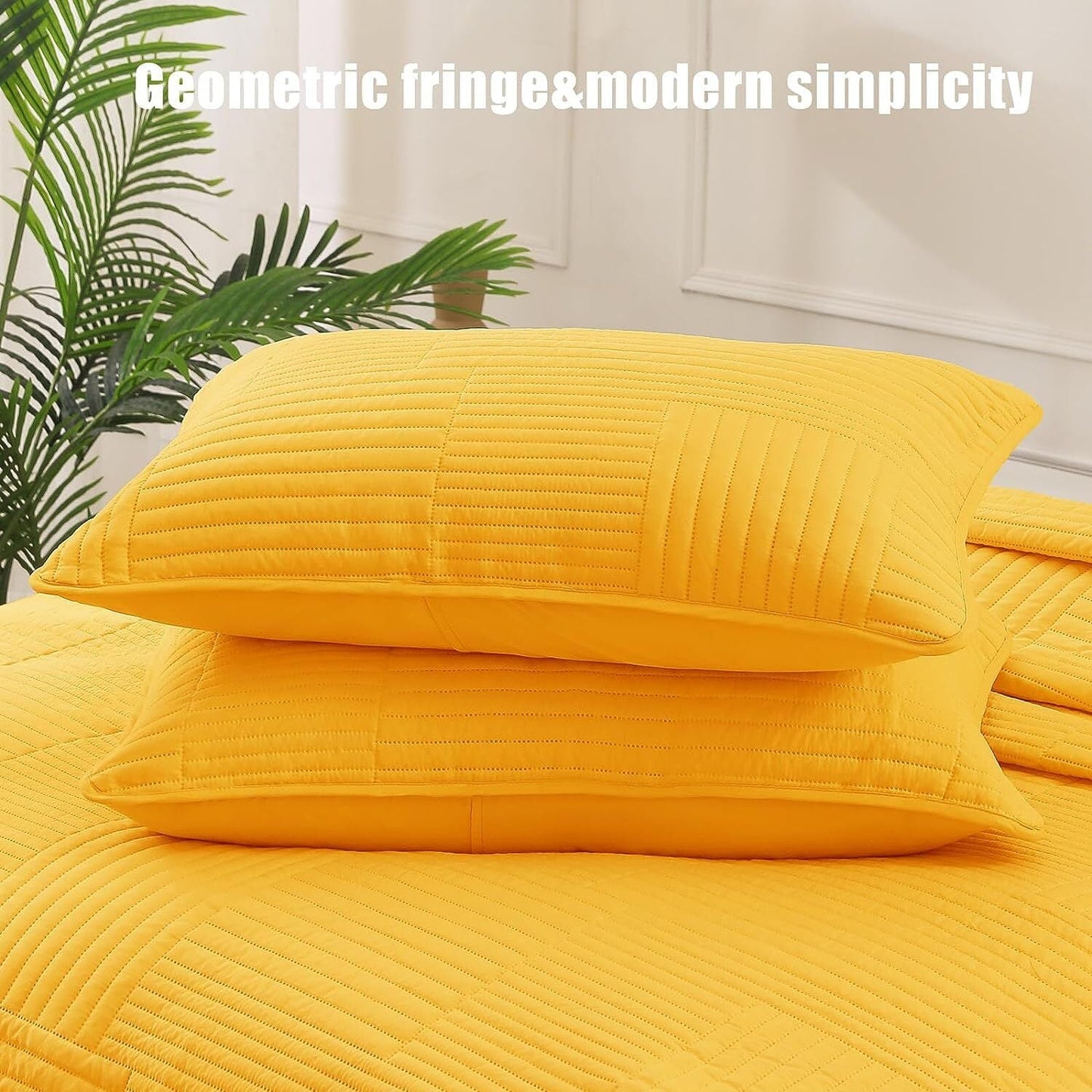 Whale Flotilla Twin Quilt Set, Soft and Lightweight Bedspreads Coverlet with Striped Pattern, Bedding Sets with Pillow Sham, Reversible Bed Cover for All Seasons, 68x88 Inches, Yellow Grid