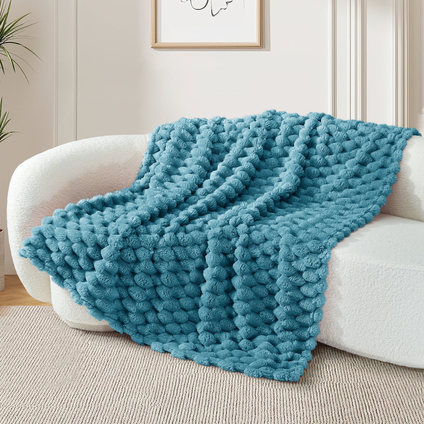 Whale Flotilla Throw Blanket for Couch with Expanded 3D-Jacquard Pattern, Fuzzy Soft Cozy Exquisite Blankets or All Season, Warm and Fluffy, 50x60 Inch,Slate Blue