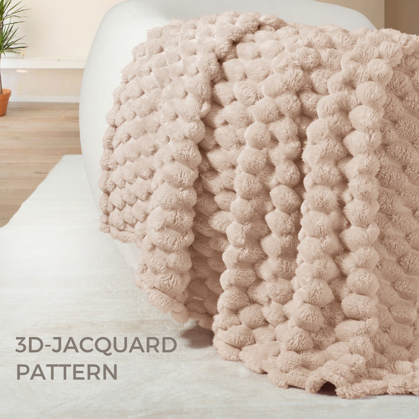 Whale Flotilla Twin Size Blanket for Bed with Expanded 3D-Jacquard Pattern, Fuzzy Soft Cozy Exquisite Blankets or All Season, Warm and Fluffy, 60x80 Inch, Camel