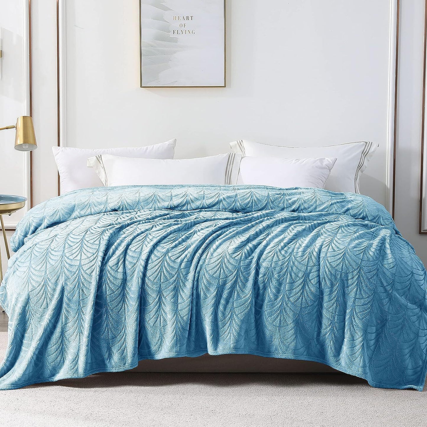 Whale Flotilla Flannel Fleece King Size Bed Blanket, Soft Velvet Lightweight Bedspread Plush Fluffy Coverlet Vintage Design Decorative Blanket for All Season, 90x104 Inch, Stone Blue