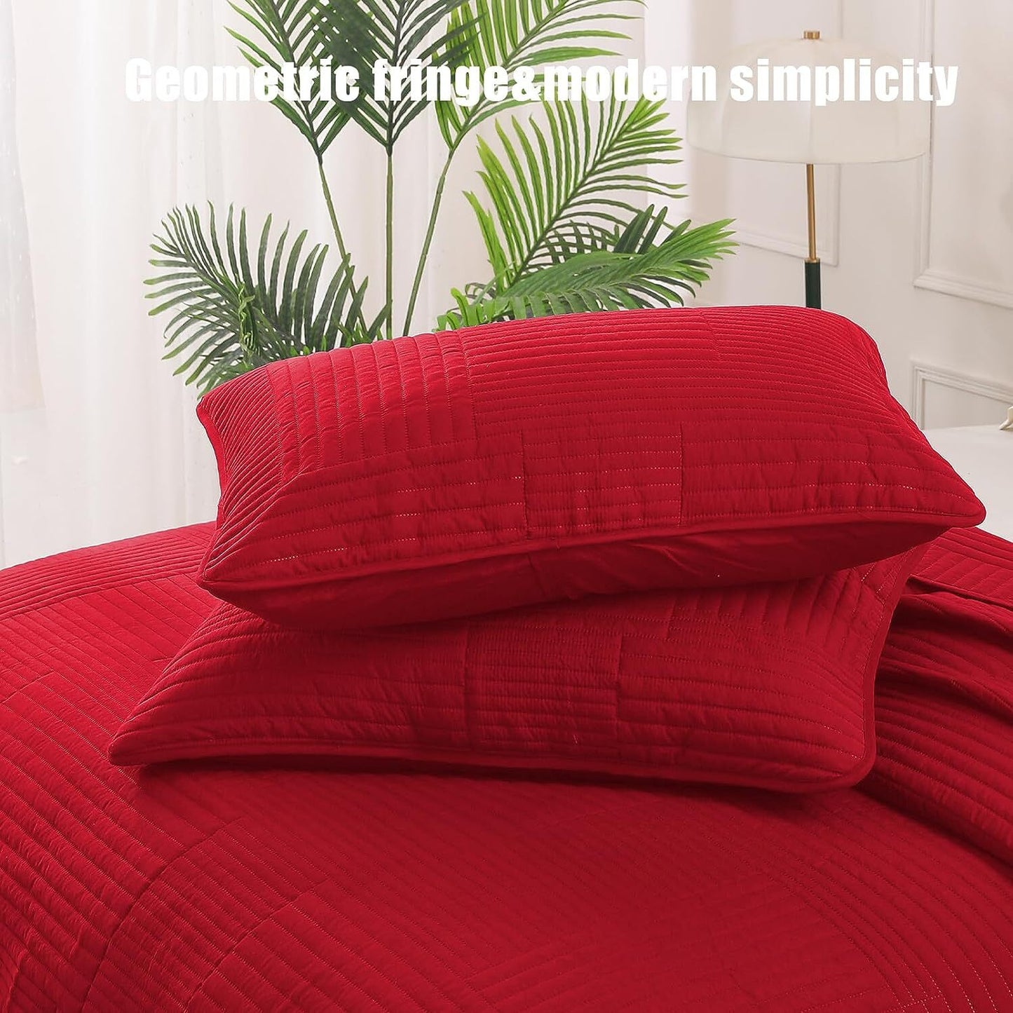 Whale Flotilla Twin Quilt Set, Soft and Lightweight Bedspreads Coverlet with Striped Pattern, Bedding Sets with Pillow Sham, Reversible Bed Cover for All Seasons, 68x88 Inches, Red Grid