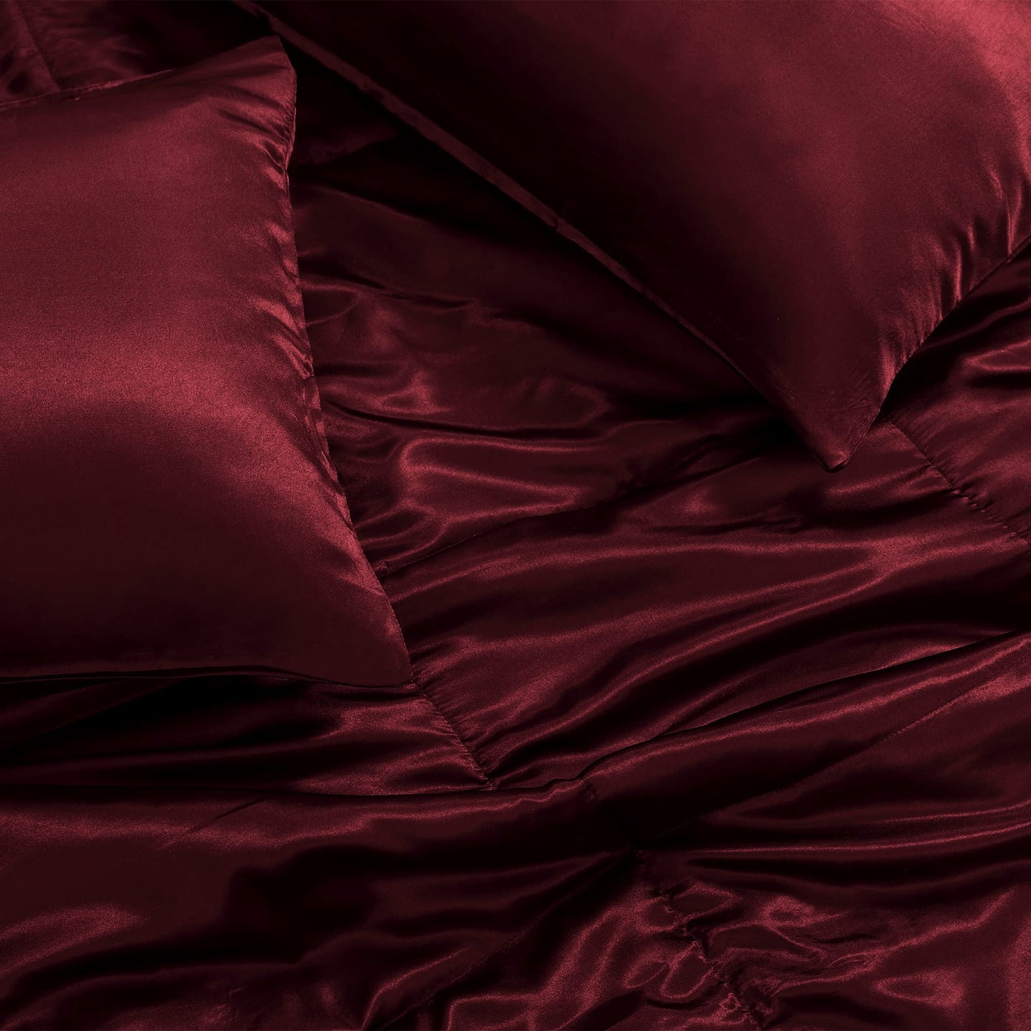 Whale Flotilla 3-Piece Reversible Queen Comforter Set/ Bedding Set, Soft Satin Comforter with 2 Satin Pillowcases, Lightweight Duvet Set for All Seasons, 88"X88", Red