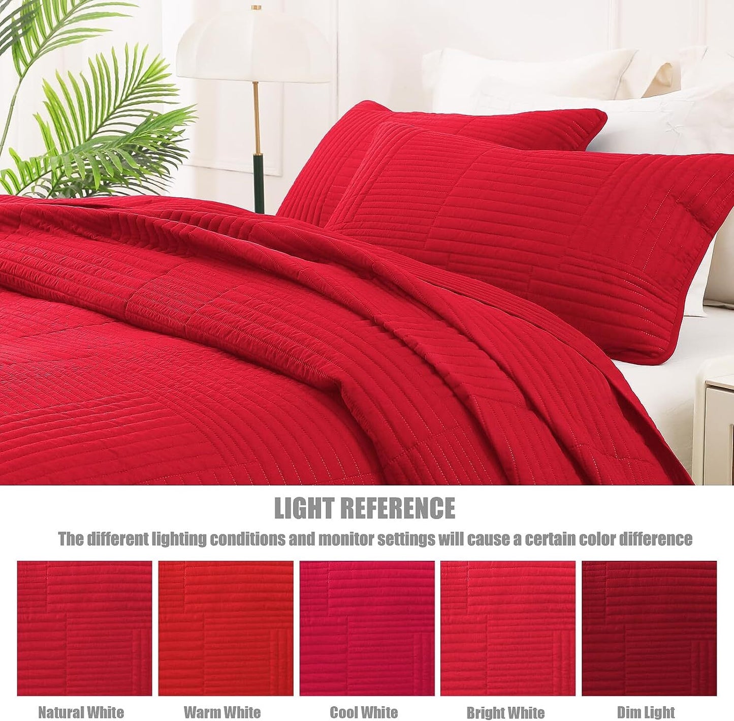 Whale Flotilla Twin Quilt Set, Soft and Lightweight Bedspreads Coverlet with Striped Pattern, Bedding Sets with Pillow Sham, Reversible Bed Cover for All Seasons, 68x88 Inches, Red Grid