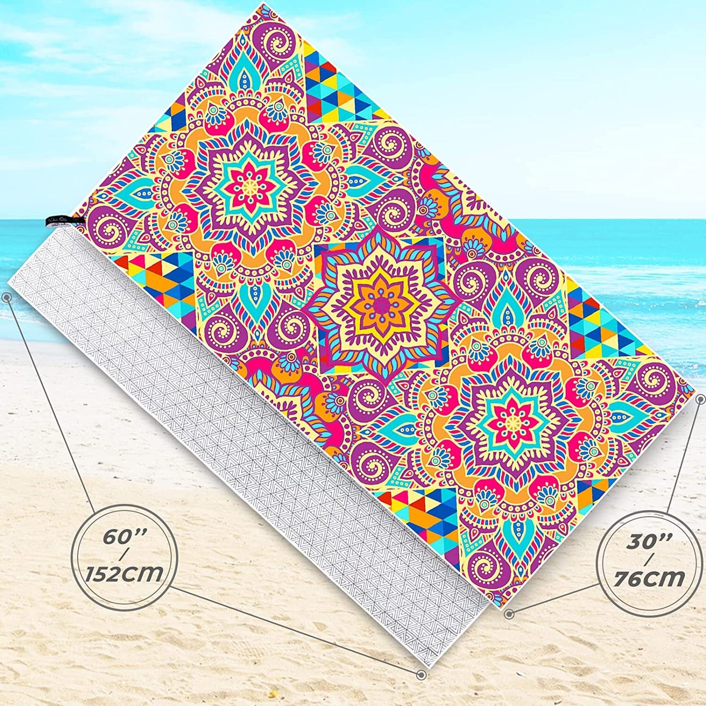Whale Flotilla Boho Quick Dry Beach Towel, Large Sand Free Pool Microfiber Beach Towels for Kids and Adults, Lightweight and Absorbent,30"x60", Colored Bohemia