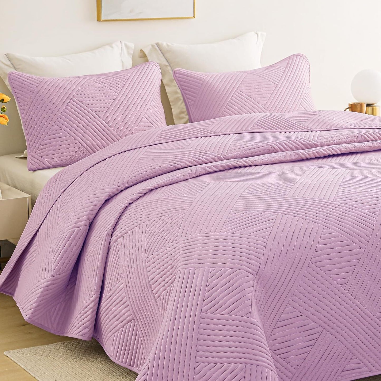 Whale Flotilla California King Quilt Set, Soft Oversized Quilts Bedspread Coverlet Embossed Pattern, Lightweight Reversible Bedding Sets for All Seasons with Pillow Shams, 104x112 Inches, Camel