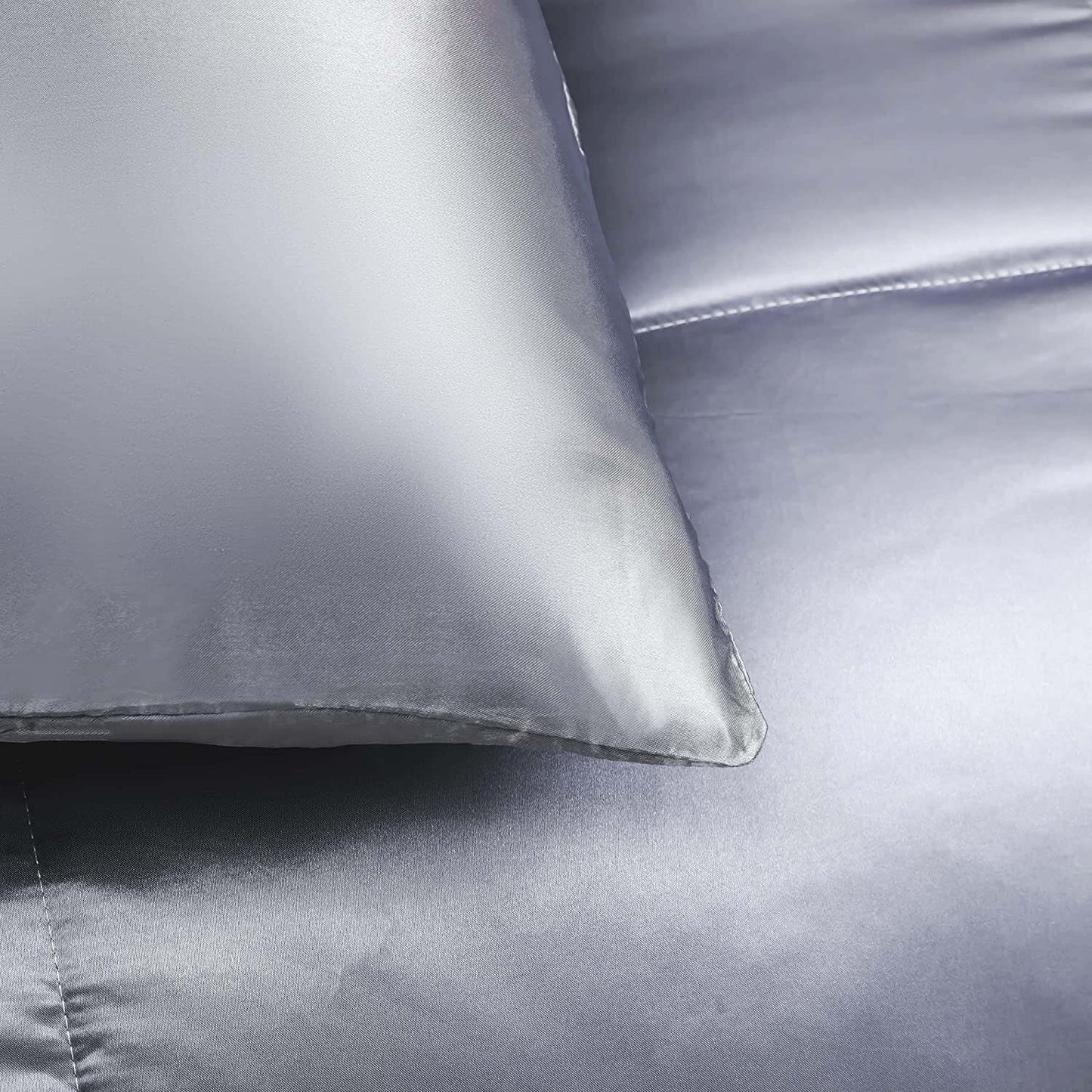 Whale Flotilla 3-Piece Reversible Queen Size Comforter Set/ Bedding Set, Soft Satin Comforter with 2 Satin Pillowcases, Lightweight Duvet Set for All Seasons, Grey