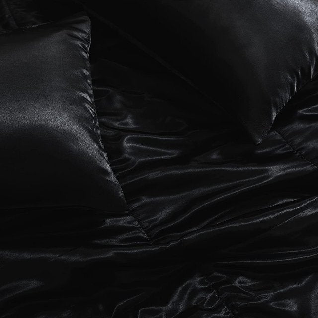Whale Flotilla 3-Piece Reversible King Size Comforter Set/ Bedding Set, Soft Satin Comforter with 2 Satin Pillowcases, Lightweight Duvet Set for All Seasons, Black