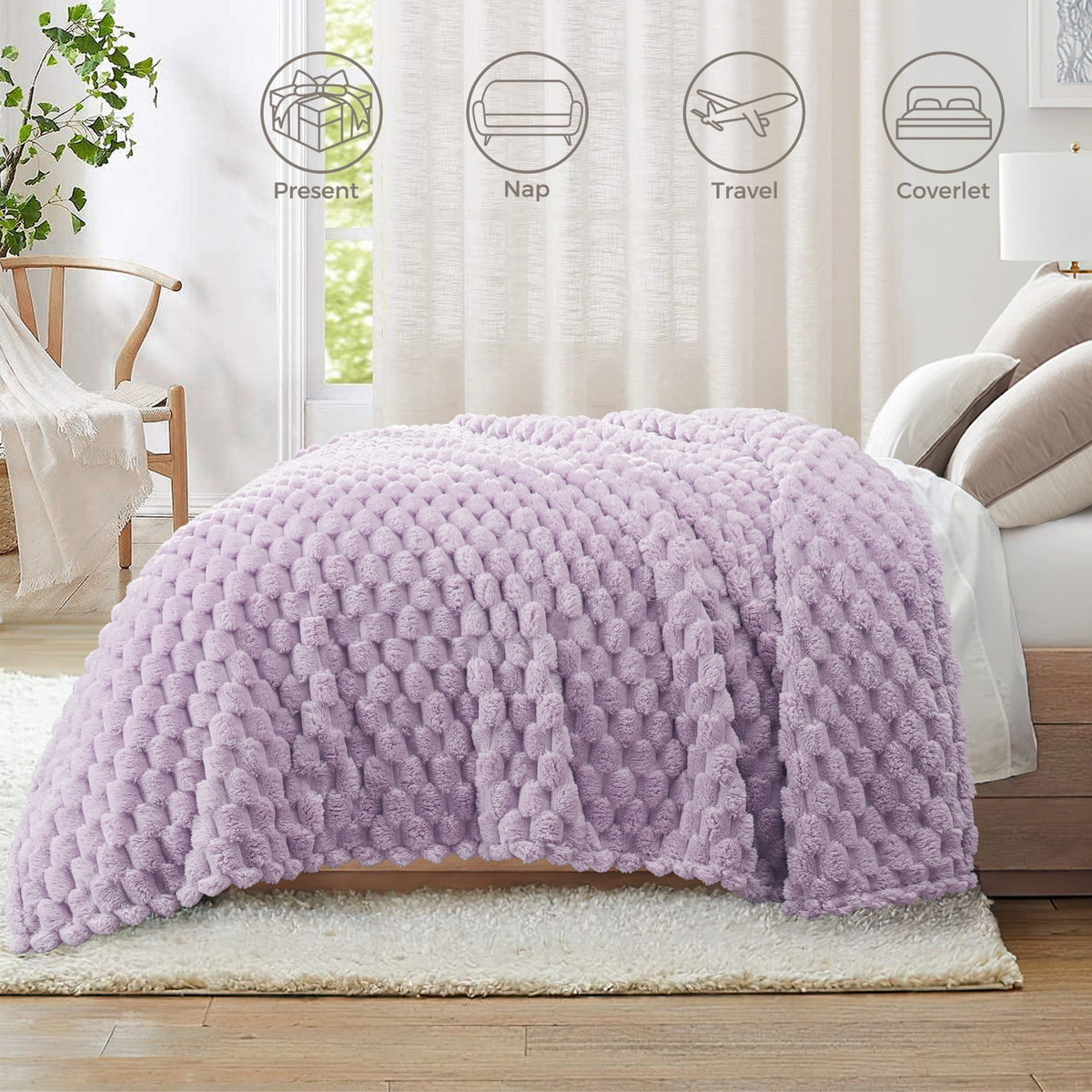 Whale Flotilla 50"x60" Throw Blanket for Couch with Expanded 3D-Jacquard Pattern, Fuzzy Soft Cozy Exquisite Blankets or All Season, Warm and Fluffy, Lilac