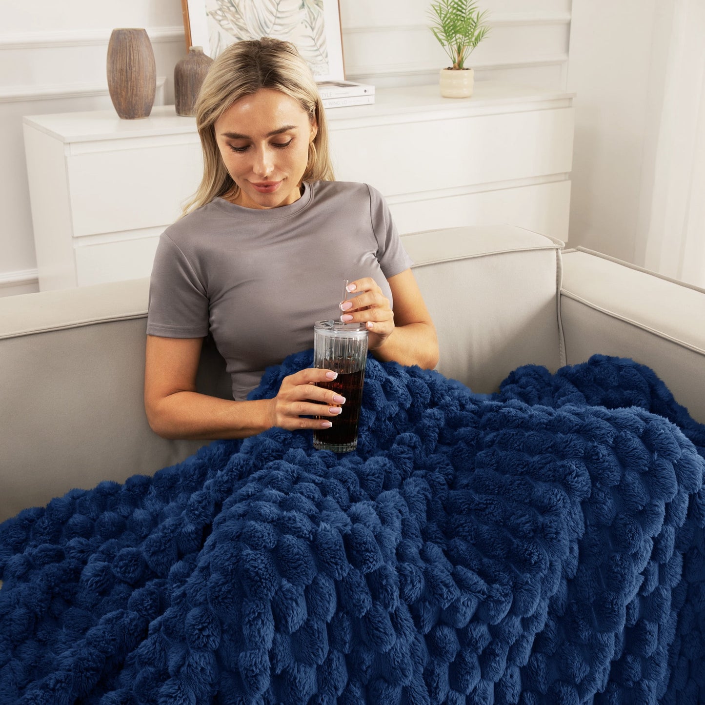 Whale Flotilla 50"x60" Throw Blanket for Couch with Expanded 3D-Jacquard Pattern, Fuzzy Soft Cozy Exquisite Blankets or All Season, Warm and Fluffy, Navy Blue