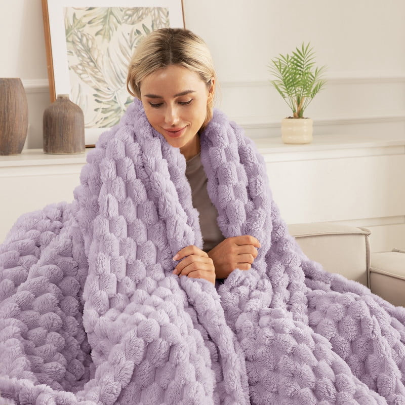 Whale Flotilla 90"x 104" King Size Blanket for Bed with Expanded 3D-Jacquard Pattern, Fuzzy Soft Cozy Exquisite Blankets or All Season, Warm and Fluffy, Lilac