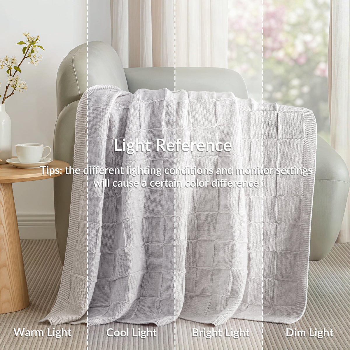Whale Flotilla Knit Throw Blanket for Couch, Soft Fuzzy Decorative Knitted Blanket for Sofa Bed, Lightweight Cozy Warm Throws, 50x60 Inch, Light Grey