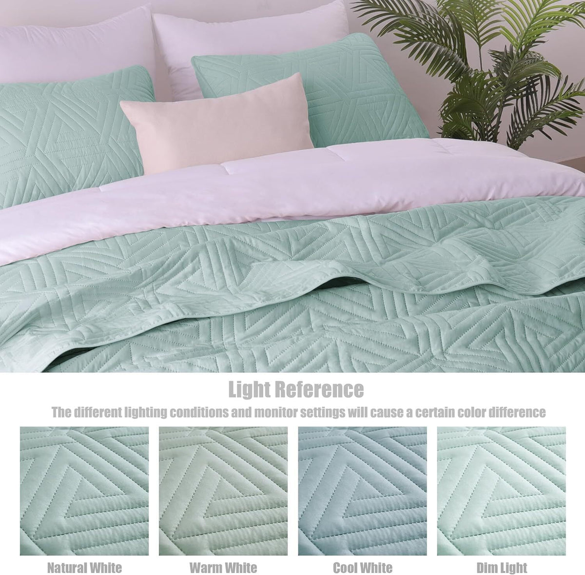 Whale Flotilla 3-Piece King Size Quilt Set for All Season, Classic Geometric Pattern Bedding Set with 2 Pillow Shams, Soft and Lightweight, Aqua Blue