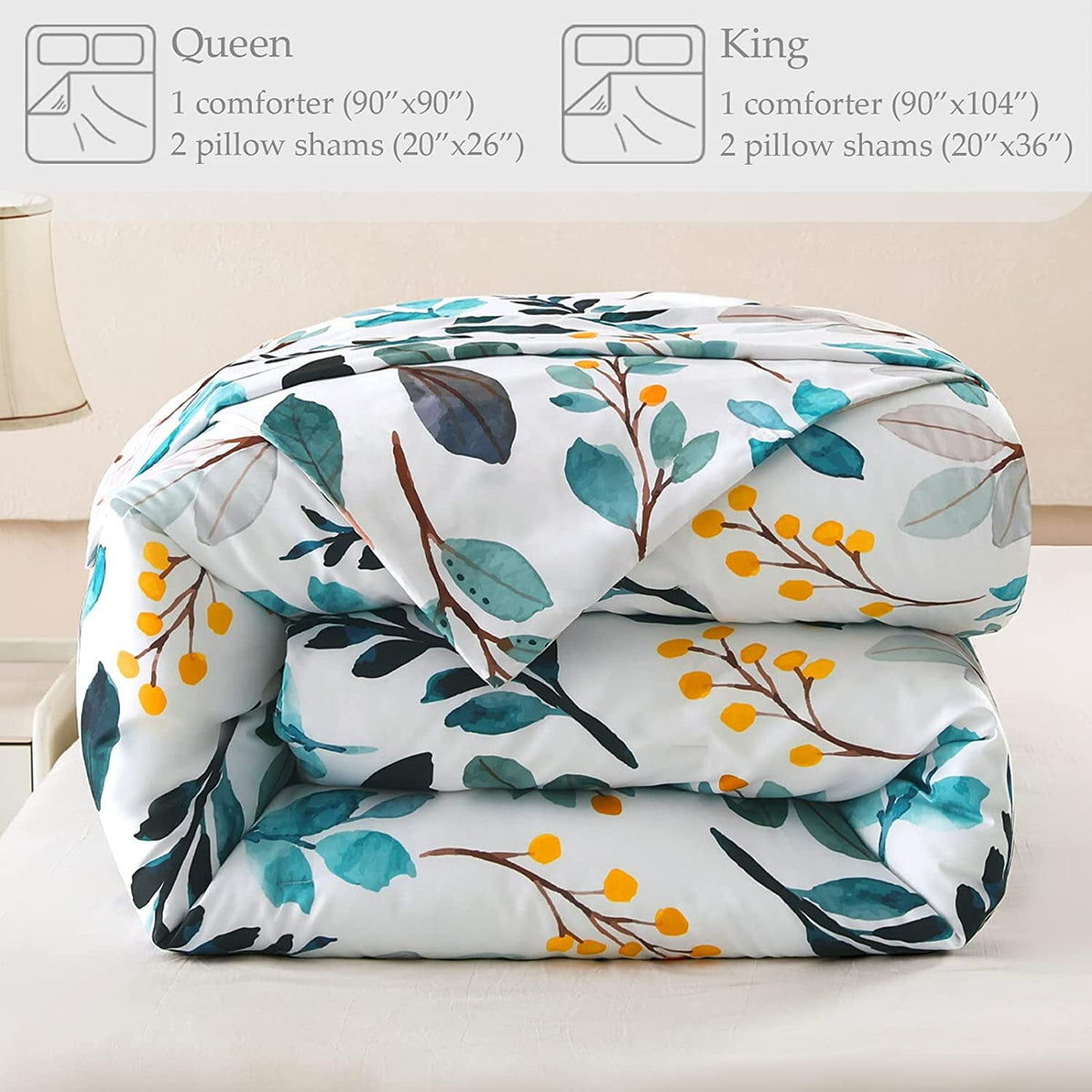 Whale Flotilla 3-Piece Queen Comforter Set, Soft Reversible Bedding Comforter Sets, Floral Printed Down Alternative Comforter Duvet for All Seasons, Navy