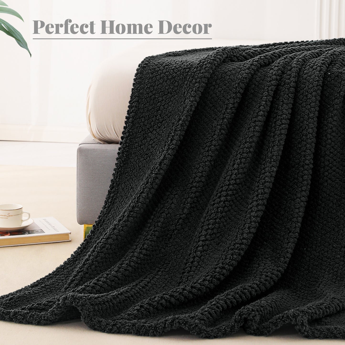 Whale Flotilla Twin Size Fuzzy Fleece Blanket, 60"x80" Fluffy Lightweight Soft Jacquard Bed Blankets for All Seasons, Warm and Cozy, Black
