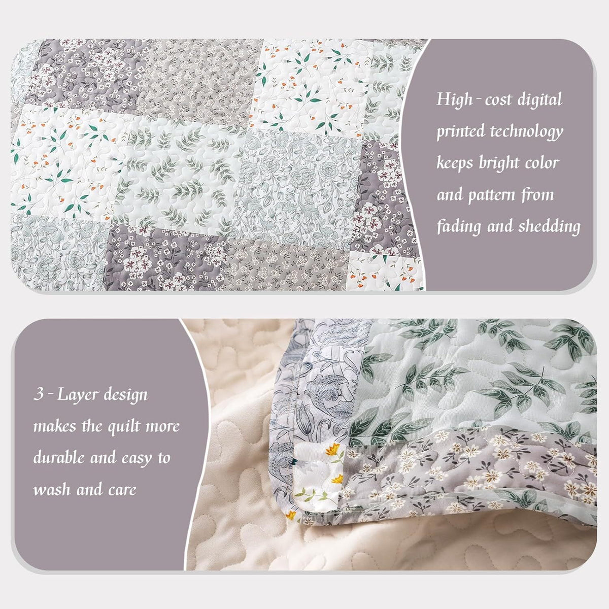 Whale Flotilla Reversible Patchwork Quilt Set California King Size, Lightweight Boho Printed Bedspreads Coverlets Quilts Bedding Set with 2 Pillow Shams for All Seasons, Light Grey
