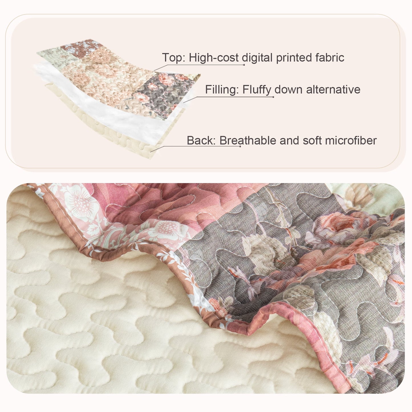 Whale Flotilla Reversible Patchwork Quilts Twin Size, Lightweight Boho Printed Bedspreads Coverlets Quilt Bedding Set with 1 Pillow Shams for All Seasons, Vintage Red Flowers