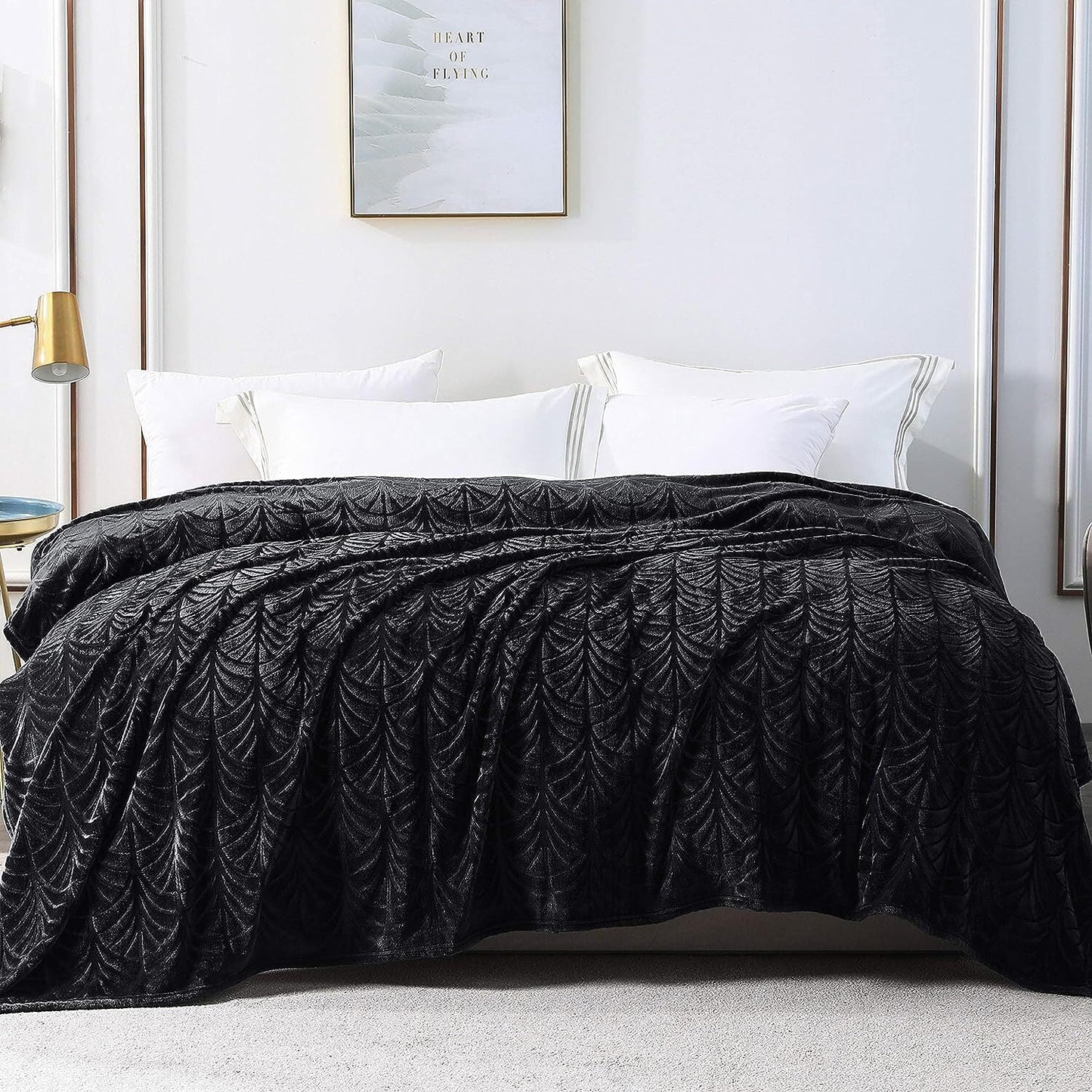 Whale Flotilla Flannel Fleece 60"x80" Twin Size Throw Blanket, Soft Fluffy Velvet Bedspread with Vintage Pattern, Warm Lightweight All-Season Coverlet, Black