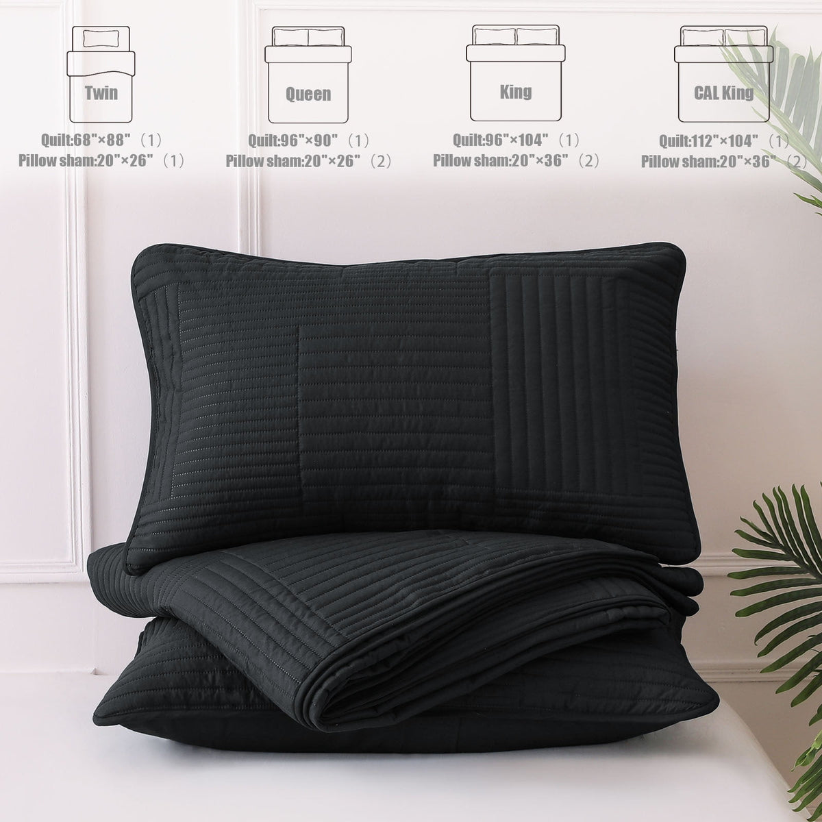 Whale Flotilla Twin Quilt Set, Soft and Lightweight Bedspreads Coverlet with Striped Pattern, Reversible Bedding Sets with Pillow Shams, 68x88 Inches, Black
