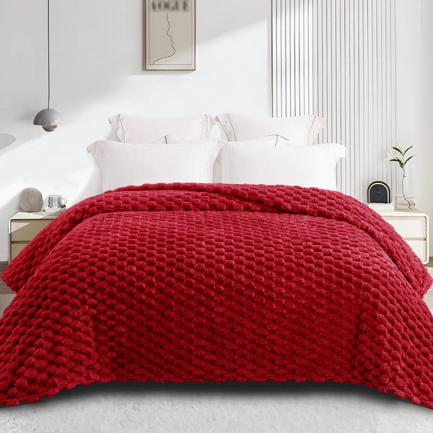 Whale Flotilla 60"x 80" Twin Size Blanket for Bed with Expanded 3D-Jacquard Pattern, Fuzzy Soft Cozy Exquisite Blankets or All Season, Warm and Fluffy, Red