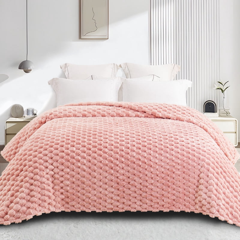 Whale Flotilla 60"x 80" Twin Size Blanket for Bed with Expanded 3D-Jacquard Pattern, Fuzzy Soft Cozy Exquisite Blankets or All Season, Warm and Fluffy, Pink