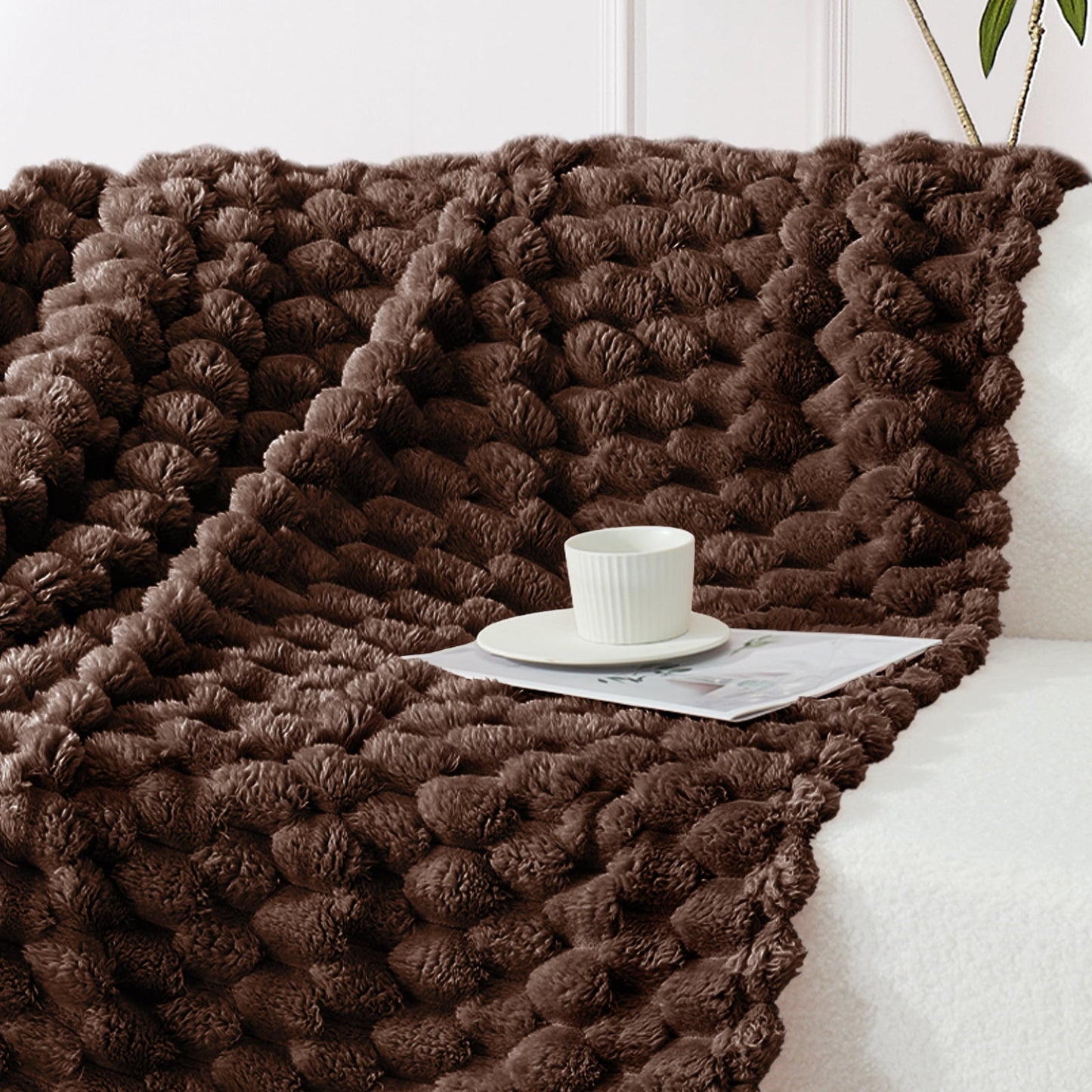 Whale Flotilla 50"x60" Throw Blanket for Couch with Expanded 3D-Jacquard Pattern, Fuzzy Soft Cozy Exquisite Blankets or All Season, Warm and Fluffy, Coffee