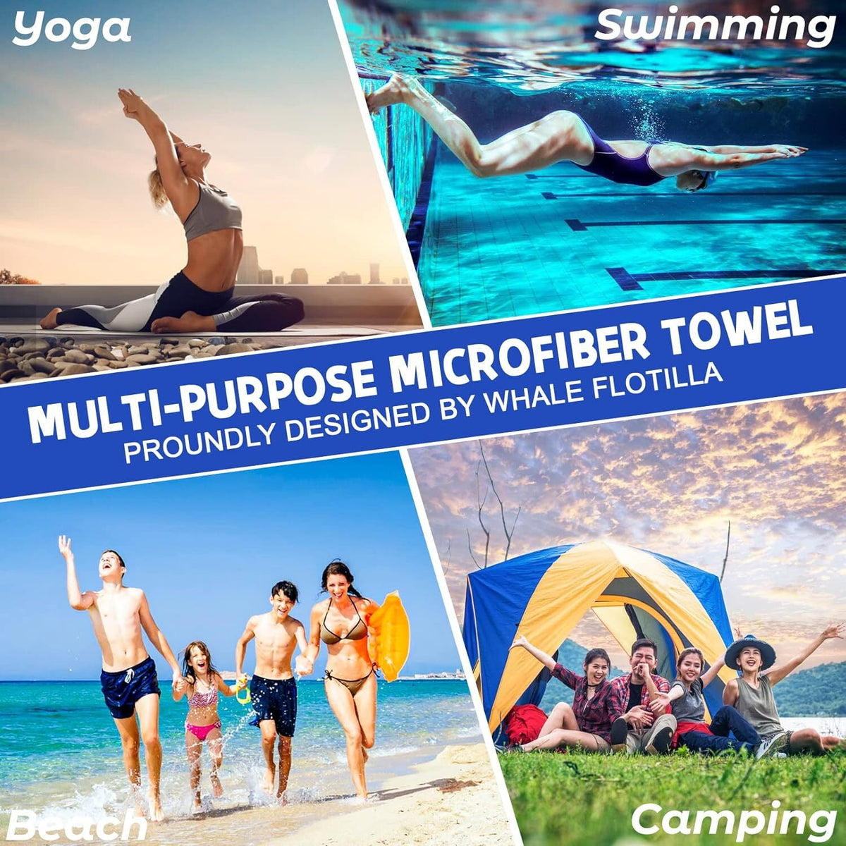 Whale Flotilla Large 35"x70" Quick Dry Beach Towel, Microfiber Sand Free Beach Towels, Super Absorbent Compact Pool Travel Towel, Aqua