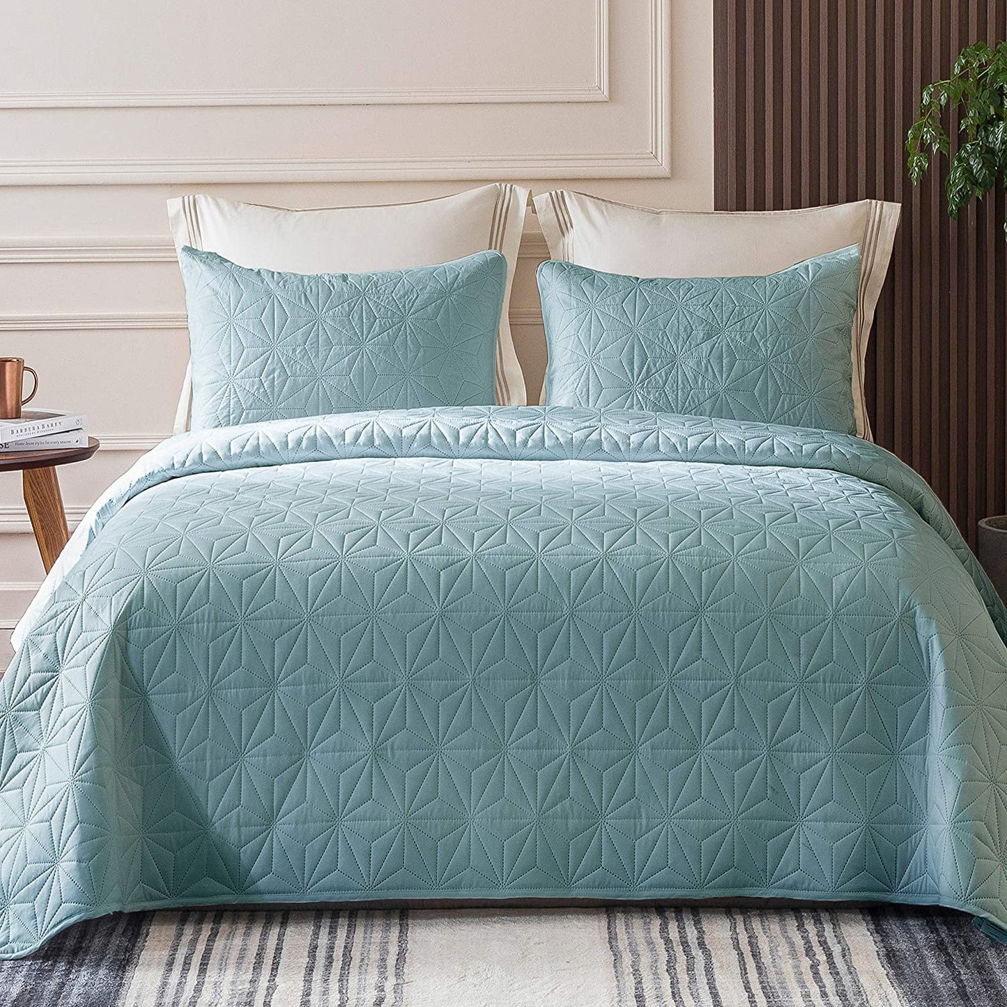 Whale Flotilla Quilt Set/Bedspreads/Coverlets for All Season, Star Pattern Bedding Set with Pillow Shams, Soft and Lightweight