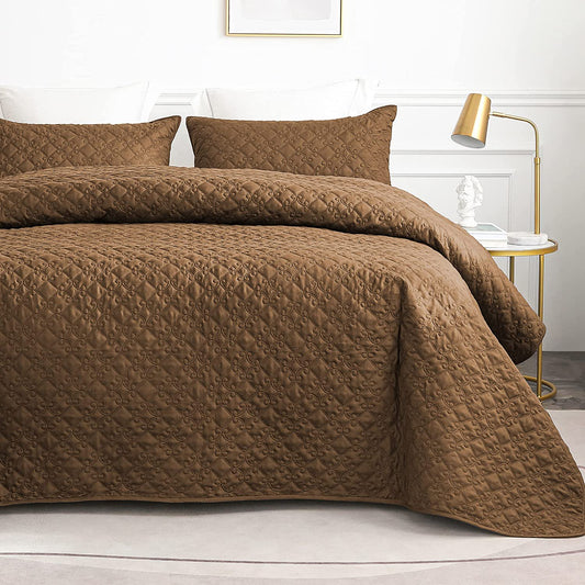 Whale Flotilla Quilt Set Queen Size, Soft Microfiber Lightweight Bedspread Coverlet Bed Cover (Diamond Pattern) for All Seasons, Brown, 3 Pieces (Includes 1 Quilt, 2 Shams)
