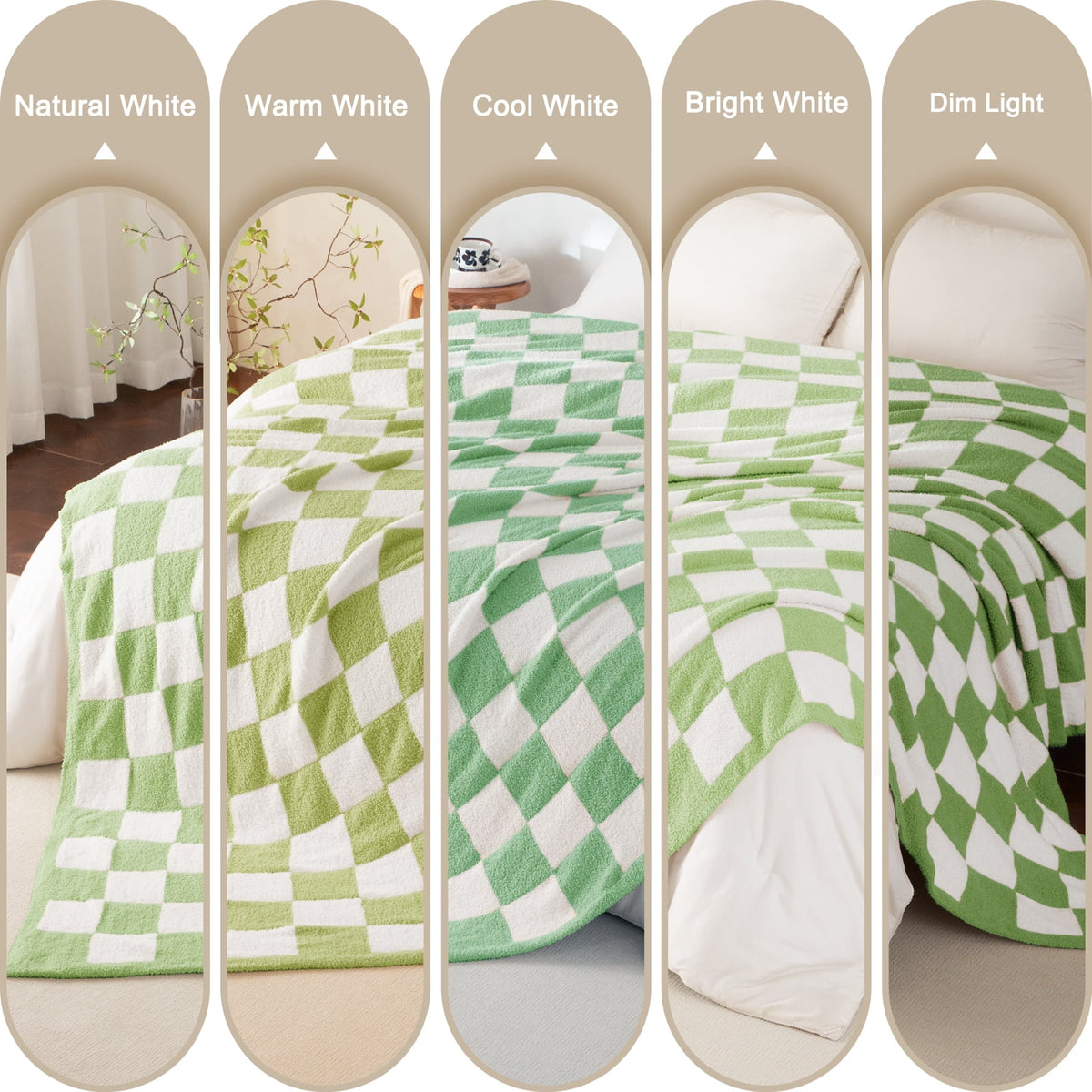 Whale Flotilla Checkered Knit Twin Size Blanket for Bed, Soft Fluffy and Cozy, 60"x80", Light Green