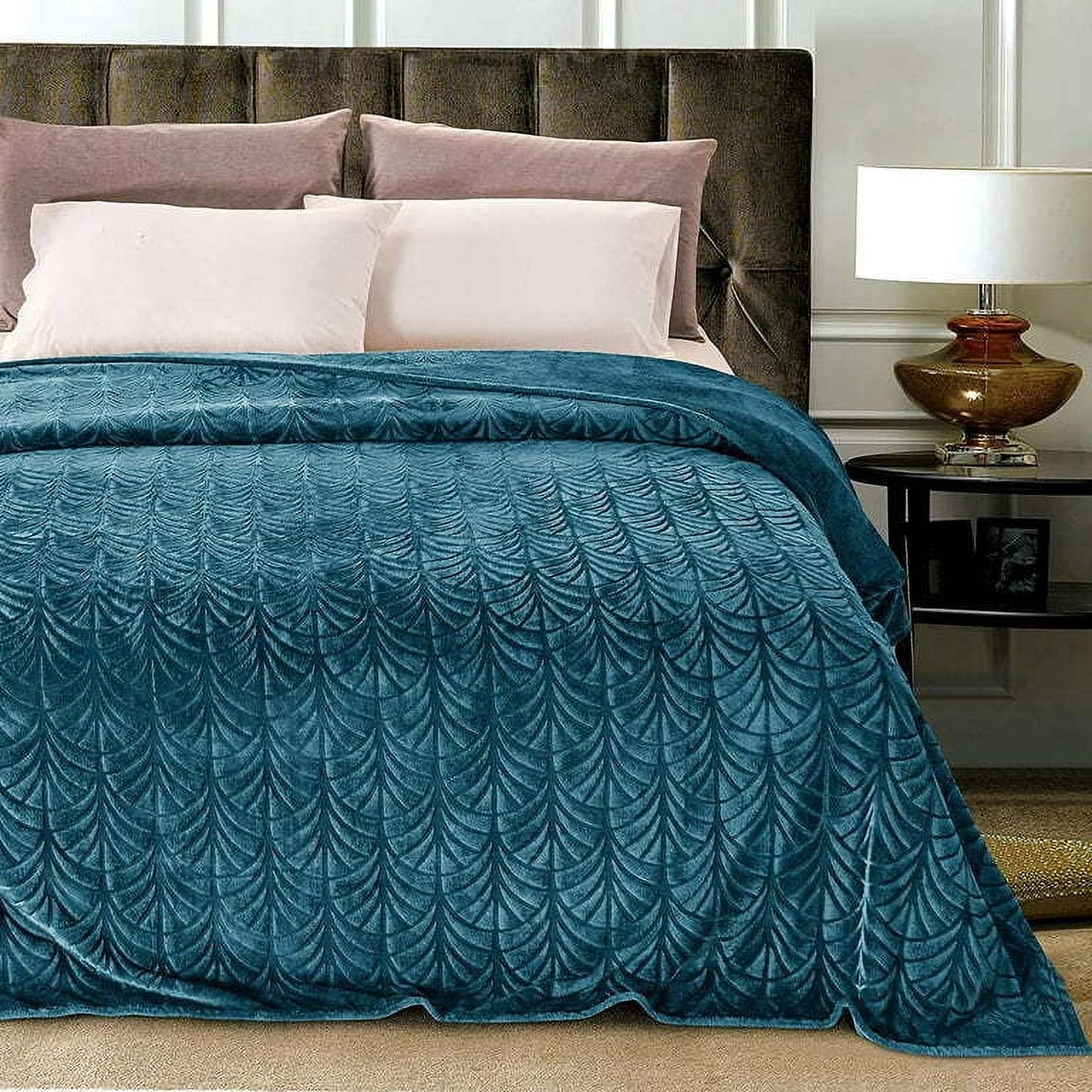 Whale Flotilla Flannel Fleece Queen Size(90x90 Inch) Lightweight Bed Blanket, Soft Velvet Bedspread Plush Fluffy Coverlet Palm Leaf Design Decorative Blanket for All Seasons, Grey Blue