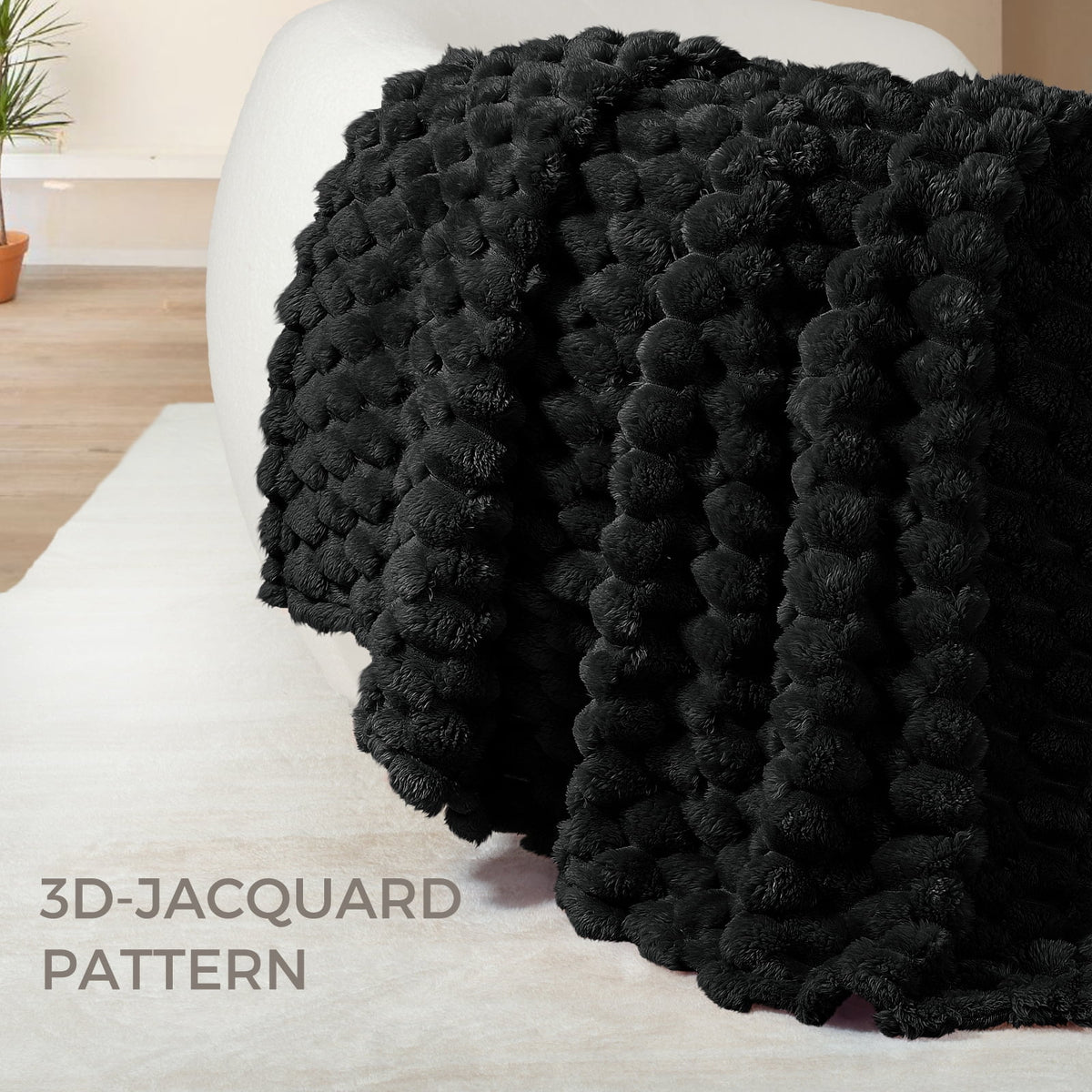 Whale Flotilla 50"x60" Throw Blanket for Couch with Expanded 3D-Jacquard Pattern, Fuzzy Soft Cozy Exquisite Blankets or All Season, Warm and Fluffy, Black