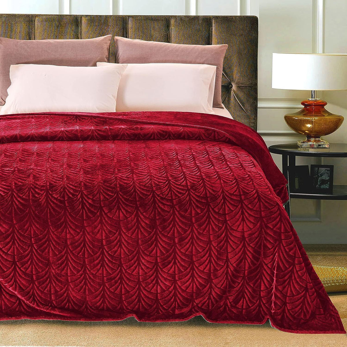 Whale Flotilla Flannel Fleece 90x104 Inch King Size Blanket for Bed, Soft Fluffy Velvet Bedspread Coverlet with Decorative Vintage Pattern for All Season, Warm and Lightweight, Red