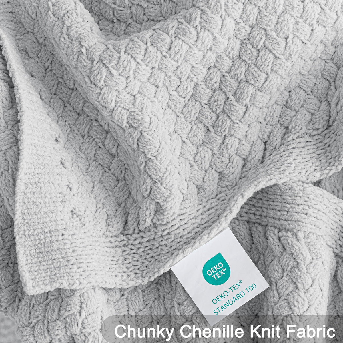 Whale Flotilla Knit Chenille Twin Size Blanket for Bed, Soft Fuzzy Warm Chunky Bed Blanket, 60"x80", Light Grey