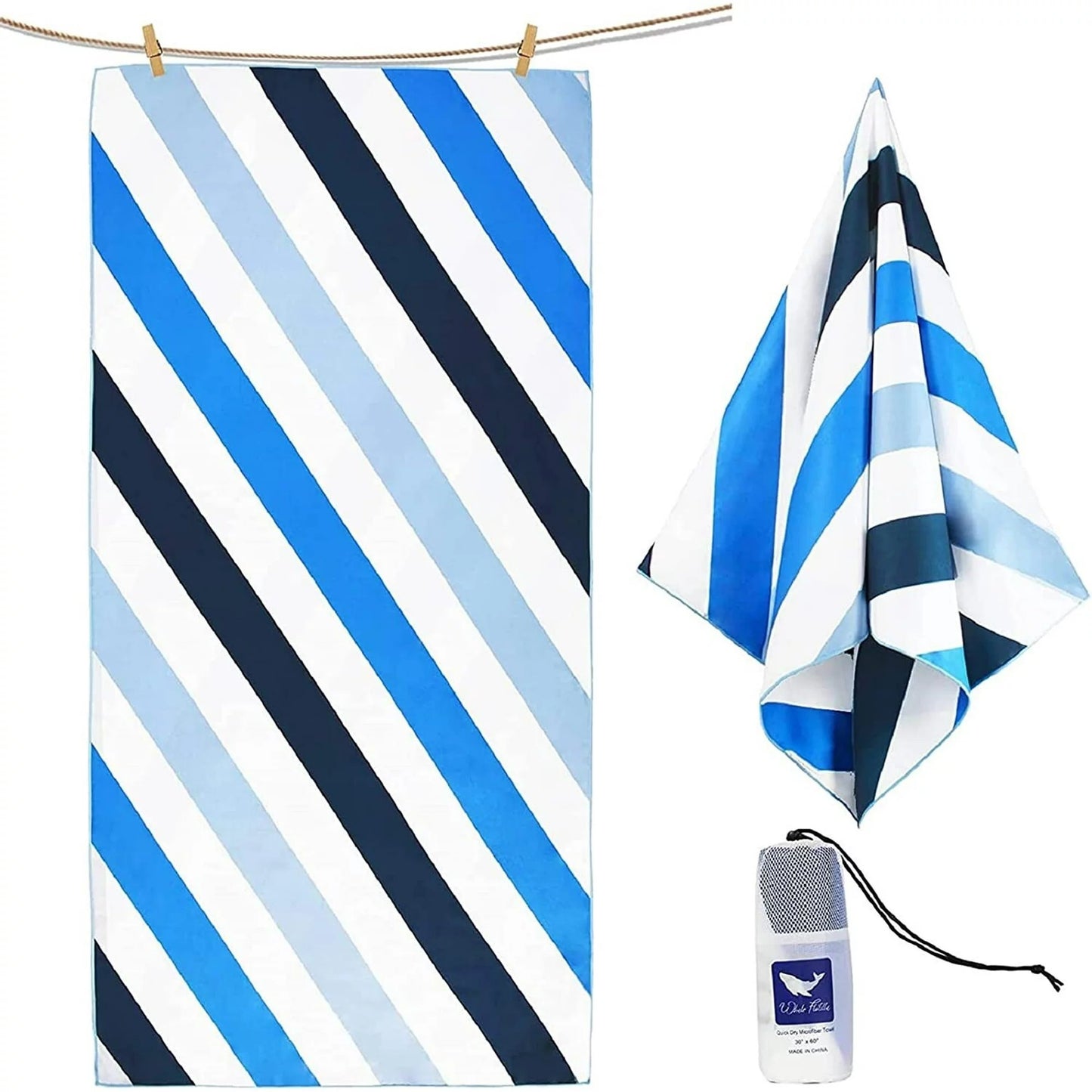Whale Flotilla Microfiber Oversized Beach Towel, 2 Pack Quick Dry Beach Towel Sand Free Cooling Travel Camp Pool Towel Set for Kids/Adults, Super Absorbent and Portable, Blue and Purple 35x70 Inch