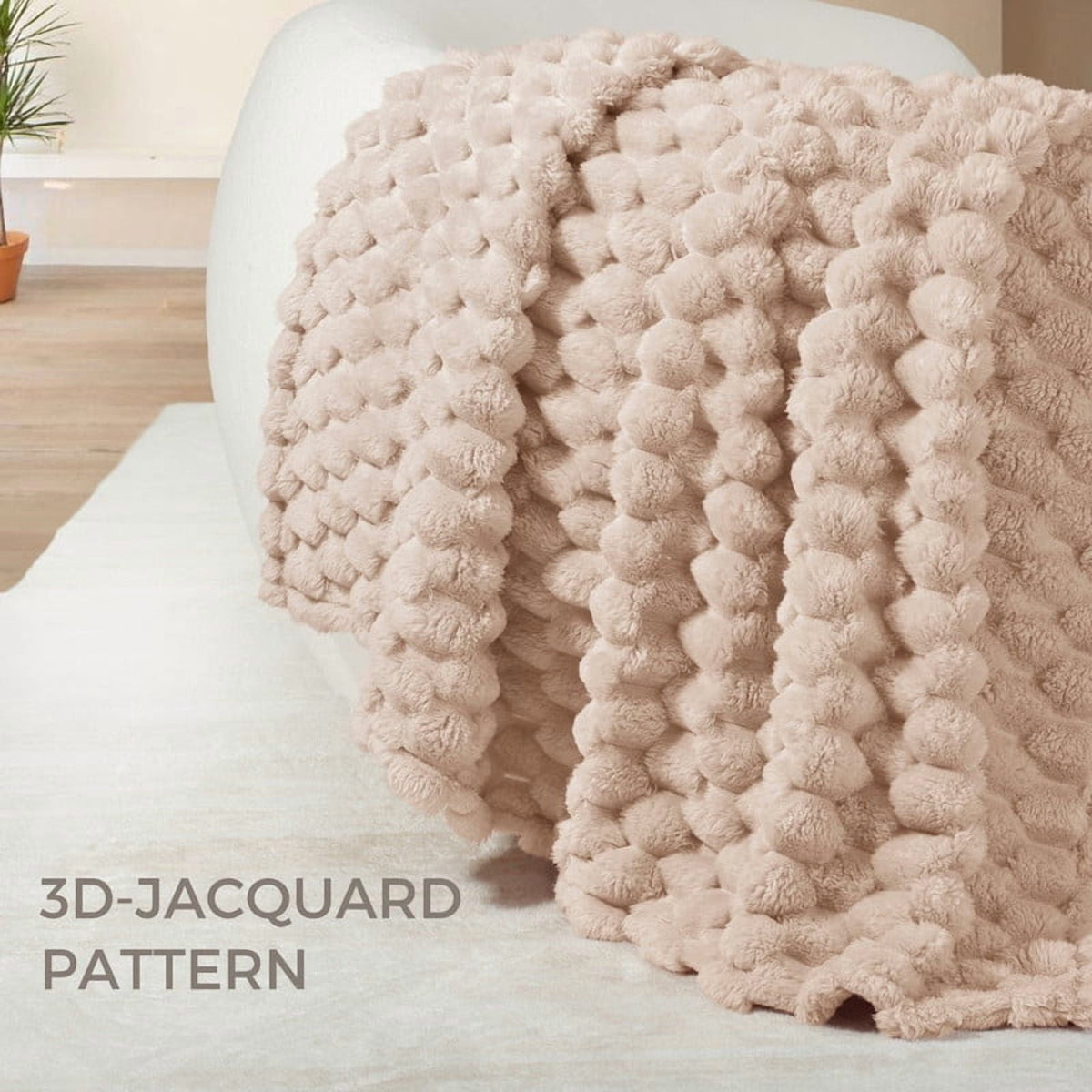 Whale Flotilla 90"x 104" King Size Blanket for Bed with Expanded 3D-Jacquard Pattern, Fuzzy Soft Cozy Exquisite Blankets or All Season, Warm and Fluffy, Camel