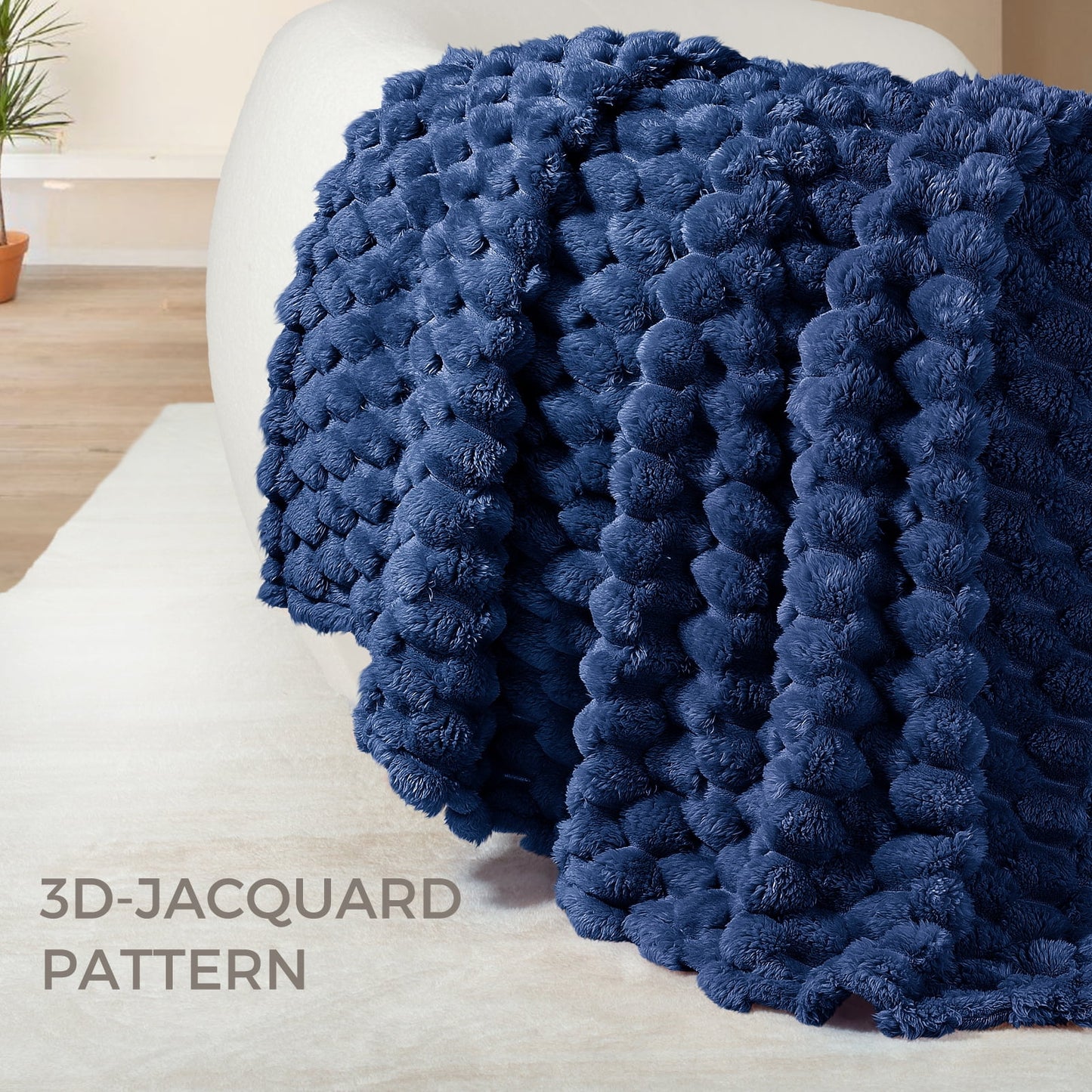 Whale Flotilla 90"x 90" Queen Size Blanket for Bed with Expanded 3D-Jacquard Pattern, Fuzzy Soft Cozy Exquisite Blankets or All Season, Warm and Fluffy, Navy Blue