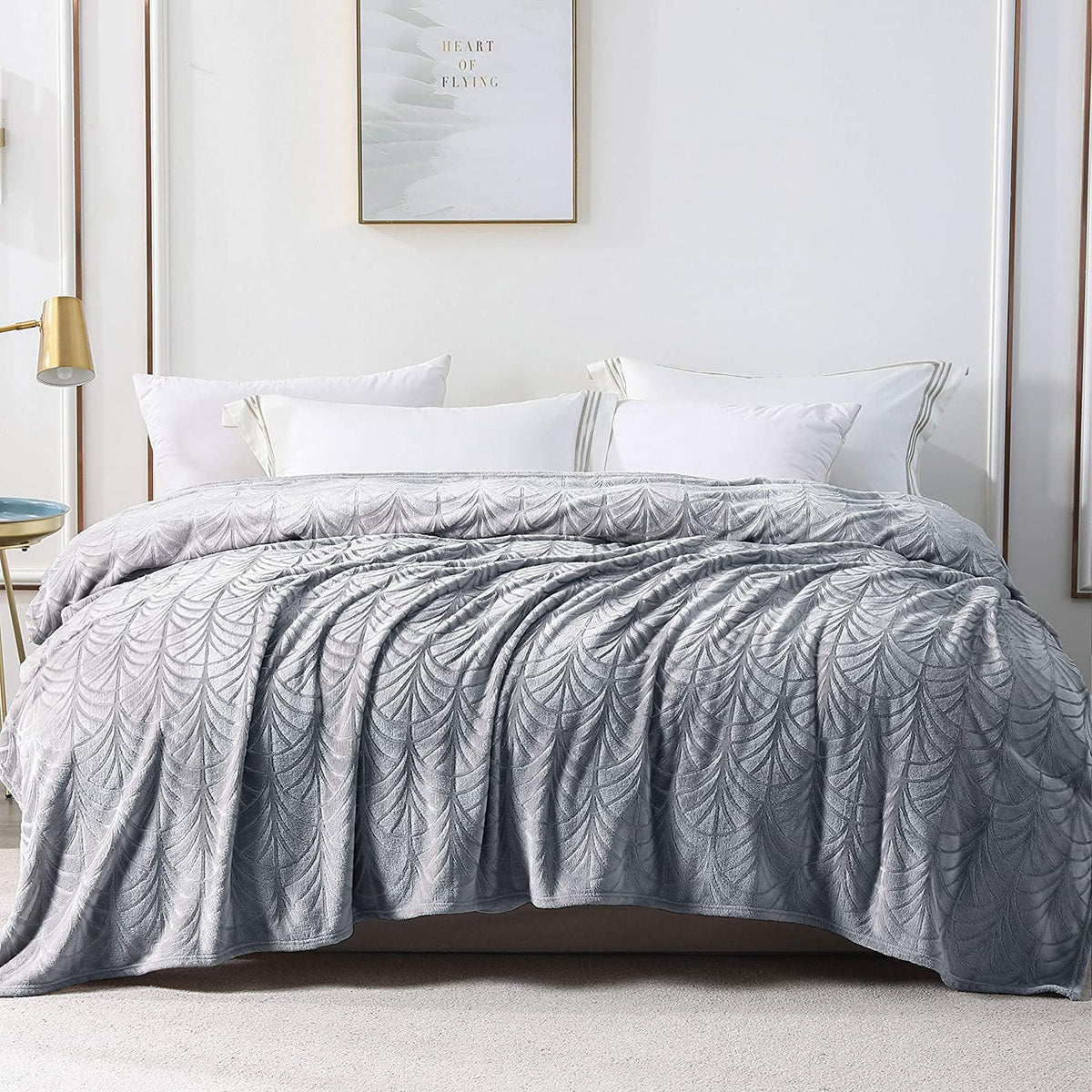 Whale Flotilla Flannel Fleece 90x66 Inch Twin-XL Size Blanket for Bed, Soft Fluffy Velvet Bedspread Coverlet with Decorative Vintage Pattern for All Season, Warm and Lightweight, Silver Grey