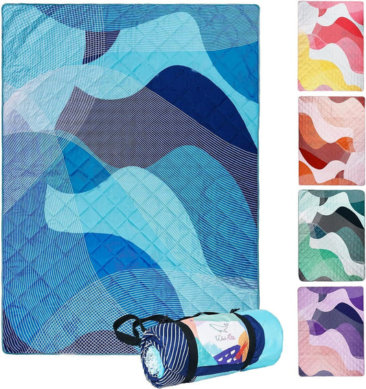 Whale Flotilla Extra Large Outdoor Picnic Blanket (60￣x80￣), Waterproof Wear-resistant Beach Blanket, Foldable Handy Mat Tote Spring Summer Great for Camping and Park, Blue