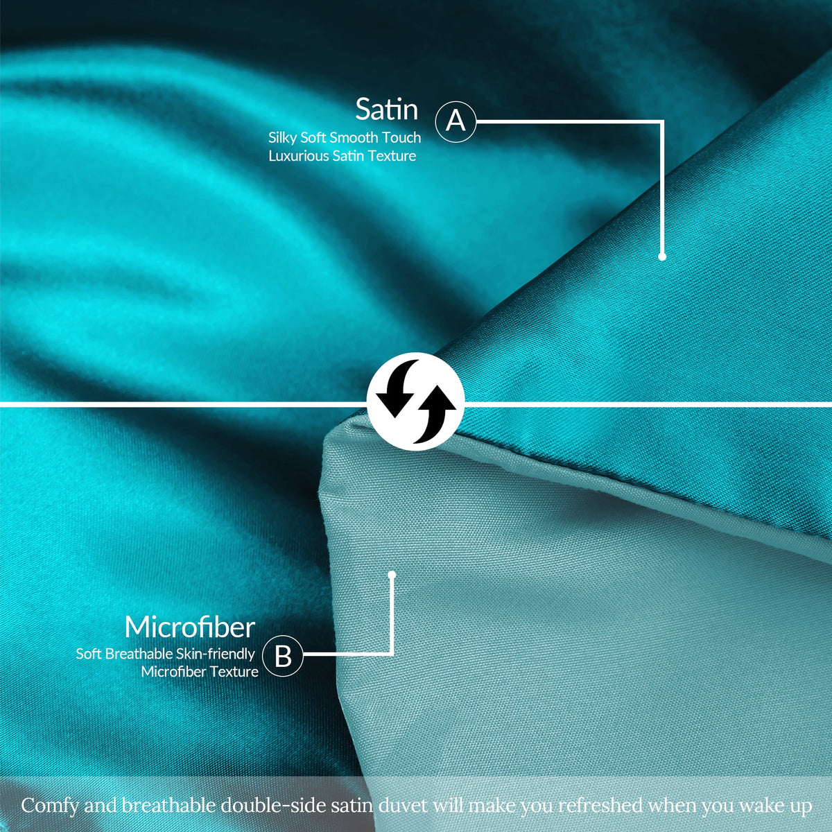 Whale Flotilla 3-Piece Reversible Silky Satin Queen Size Comforter Bedding Set, Lightweight Luxury Comforters with 2 Pillowcases All-Season, Turquoise