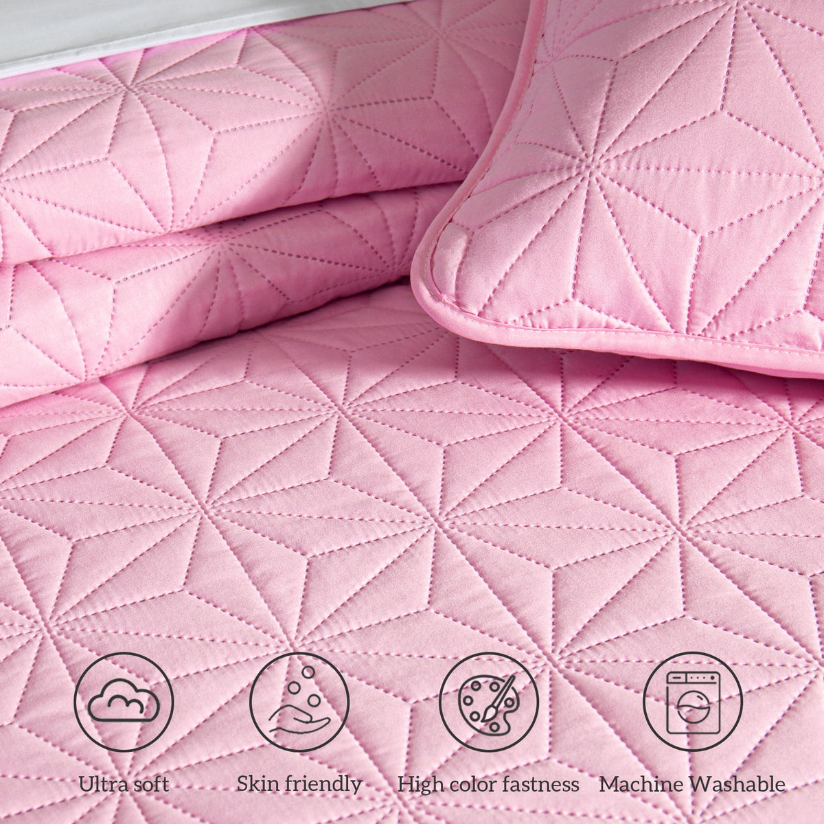 Whale Flotilla Microfiber California King 104"x 112" Quilt Set Lightweight Quilted Bedspreads Coverlets Set with Stars Pattern, Pink